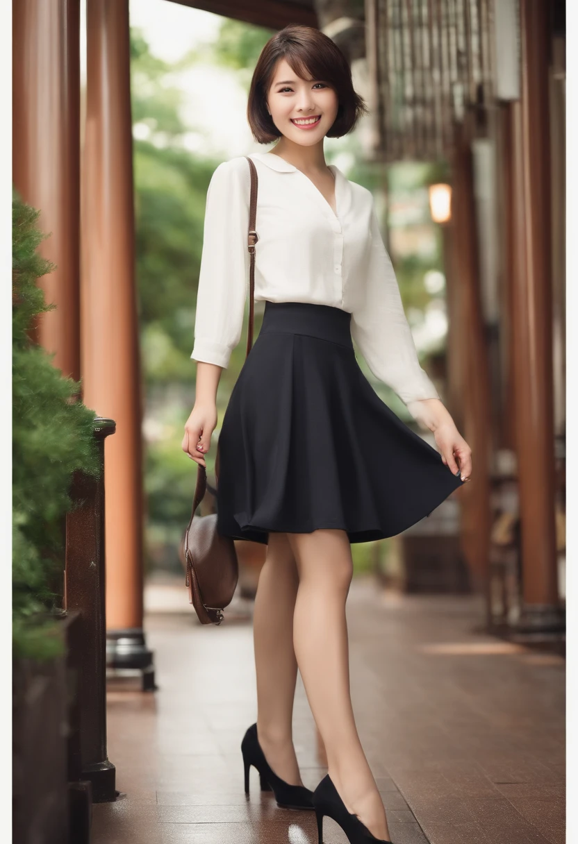 Japan beautiful girls drooing eyes 24 year old soio dark brown short hair Perfect figure a smile Lusting tight skirts