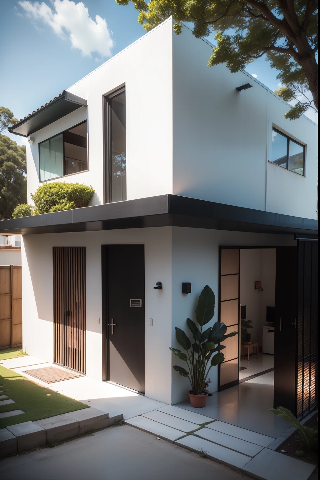 casa moderna com dois pavimentos fachada com vidro e metal garagem jardim bonito