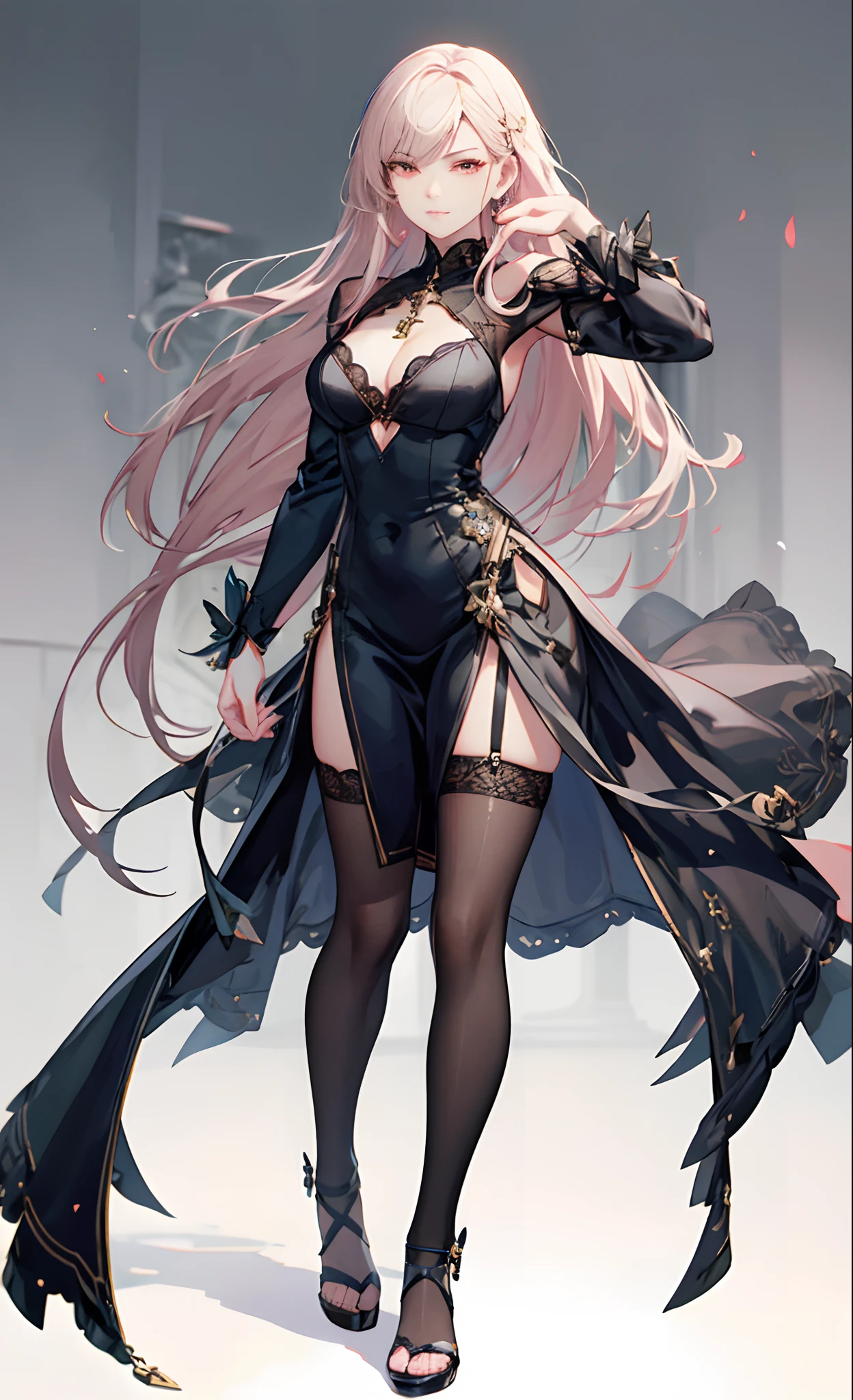 ((Biologically correct number of limbs)), high resolution, Wearing stiletto-heeled over-the-knee boots:1.1, a beautiful girl, making pose, having beautiful legs, only lower body, best quality, leggings, foot close up view only