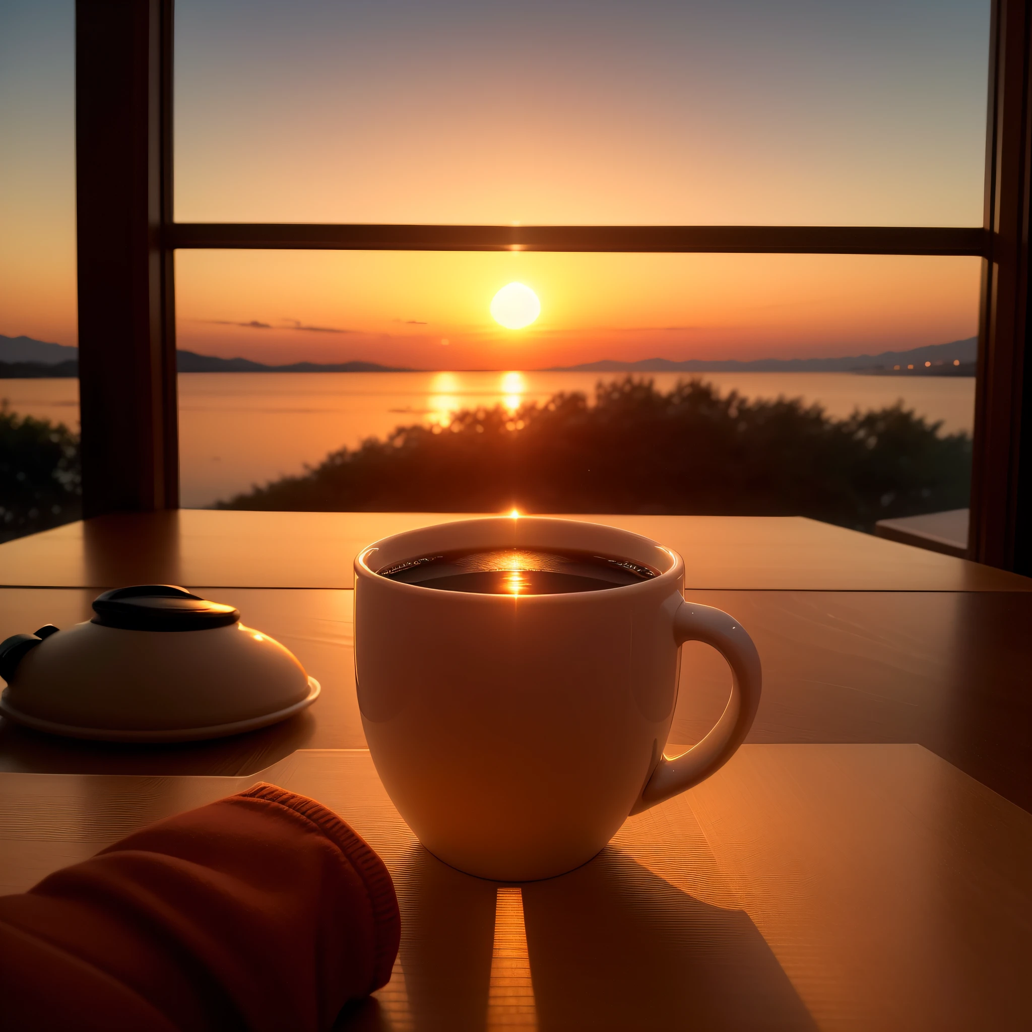 Coffee and Sunrise/Sunset: Capture the warm, soft light of a sunrise or sunset illuminating your coffee cup for a serene and calming image.