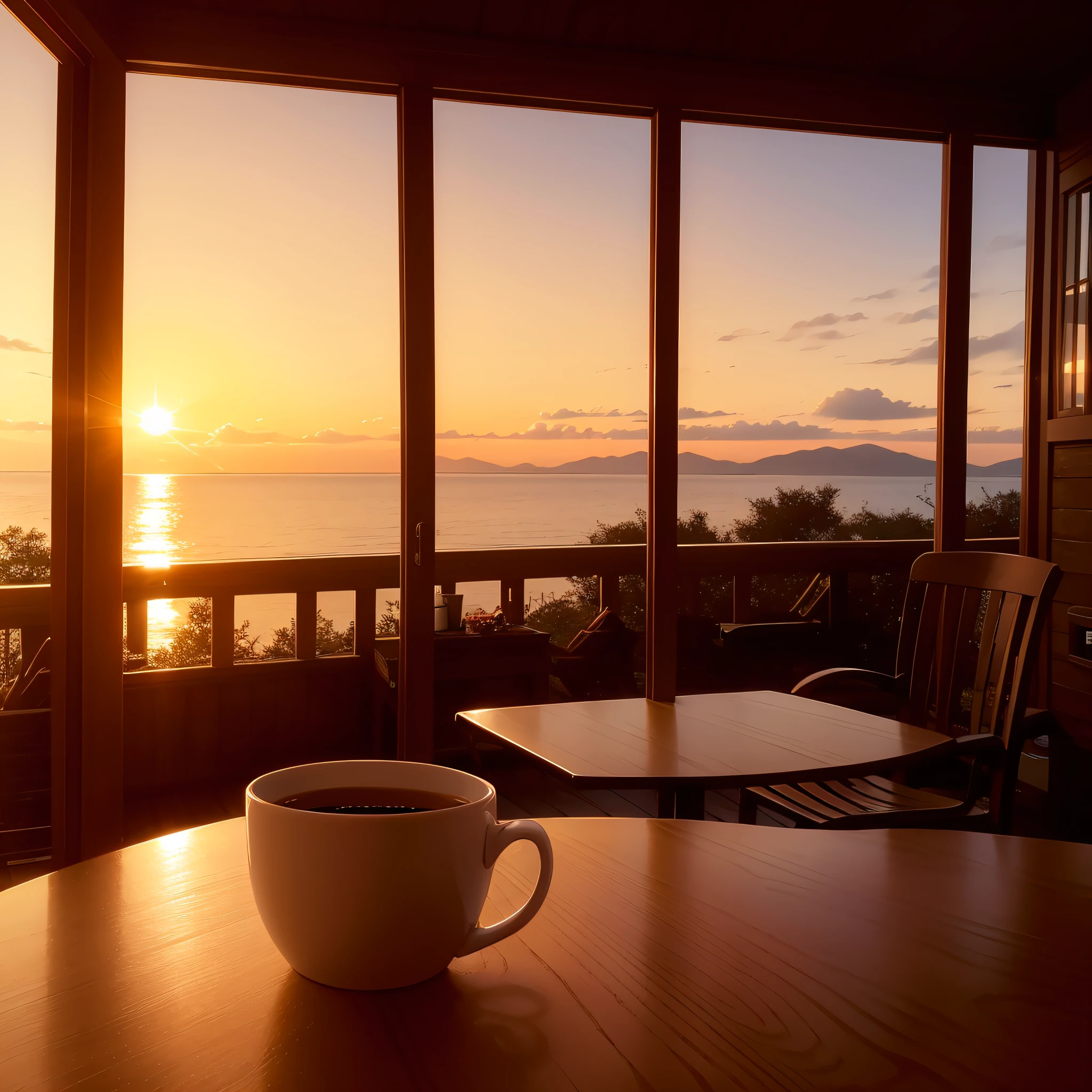 Coffee and Sunrise/Sunset: Capture the warm, soft light of a sunrise or sunset illuminating your coffee cup for a serene and calming image.