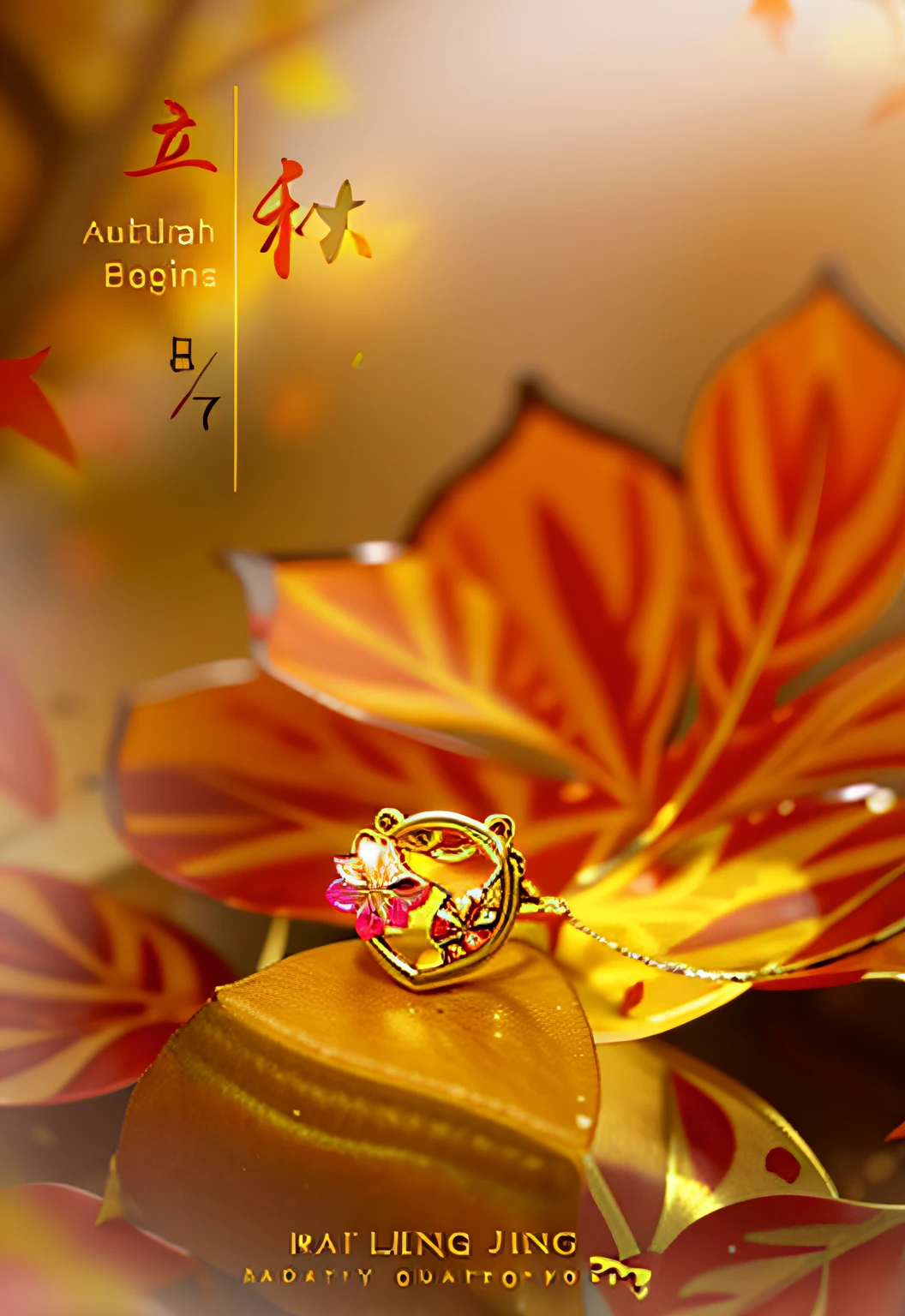 Close-up of gold ring with heart shape, Autumn, autum, beginning of autumn, Middle metaverse, fall season, bvlgari jewelry, 中 国 鬼 节, inspired by Wen Zhenheng, butterfly jewelry, Chiba Yuda