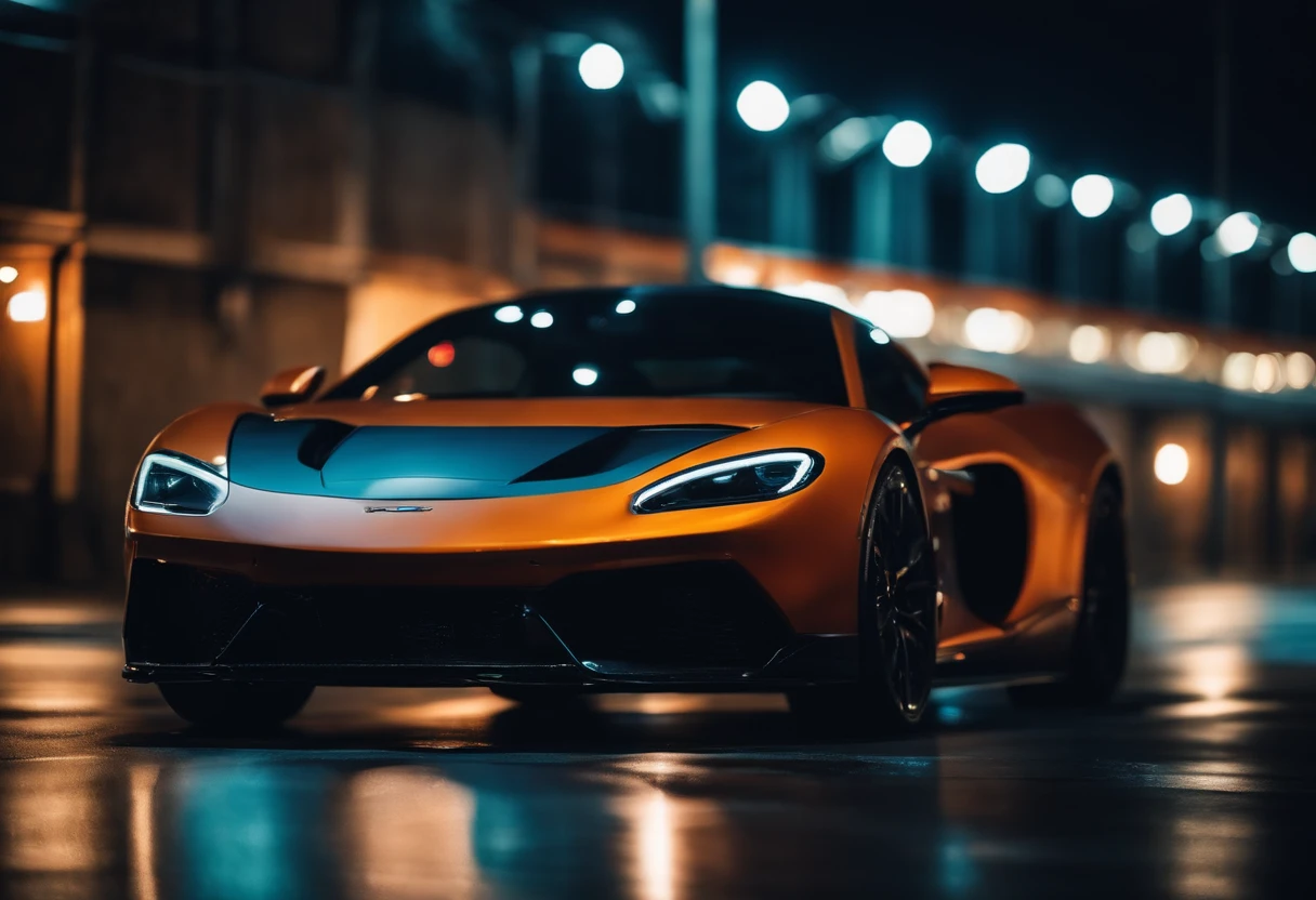 Portrait of a sports car in the night, bokeh