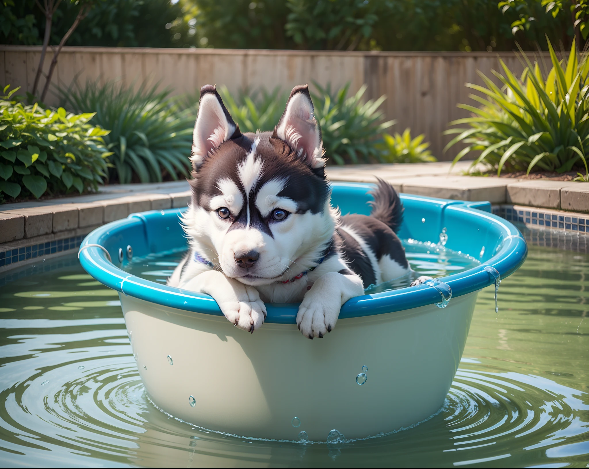 German Shepherd head on a sexy busty bimbo perfect body in the pool and is naked and having sex with you and riding on your dick and is horny