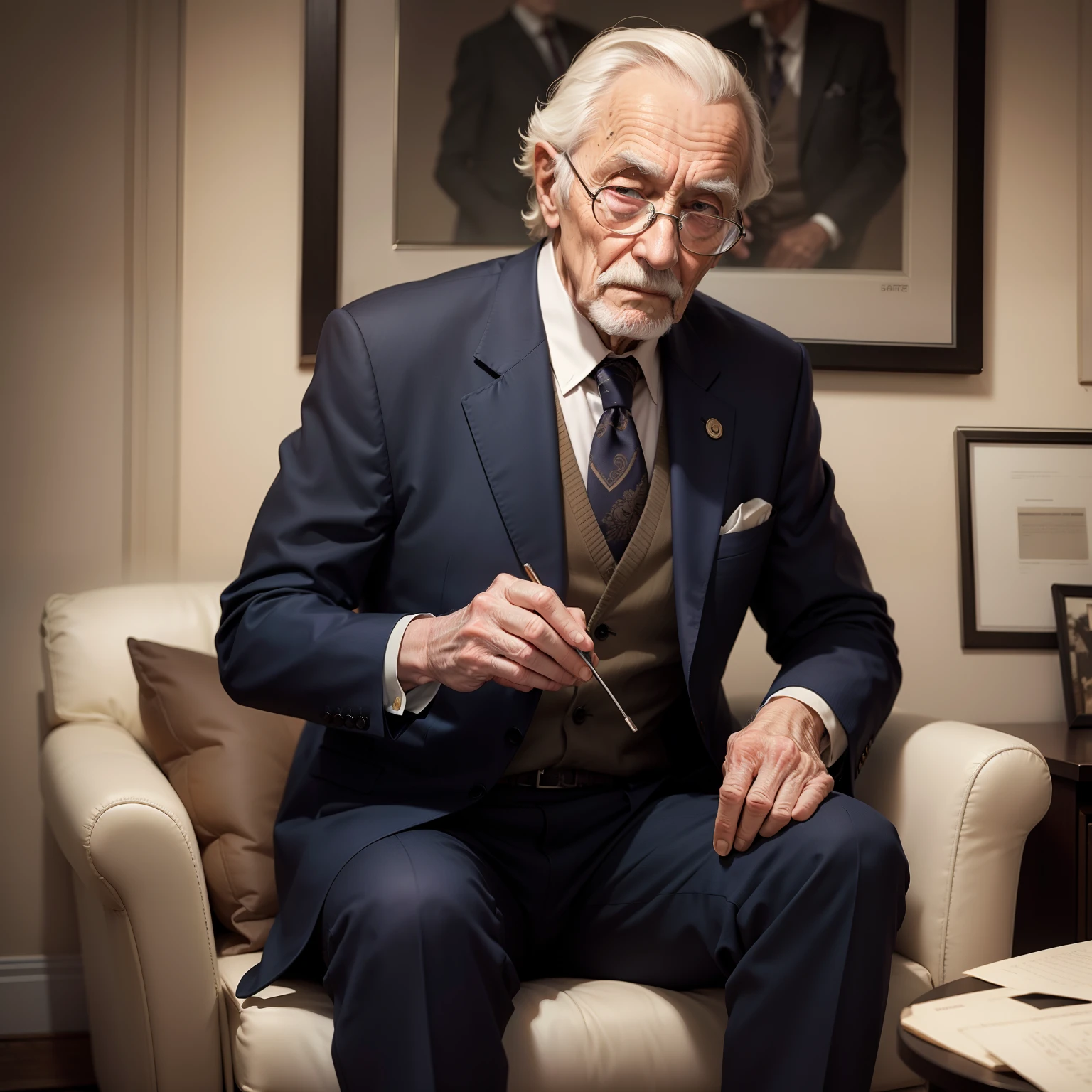 Elderly man in suits inspiring wisdom