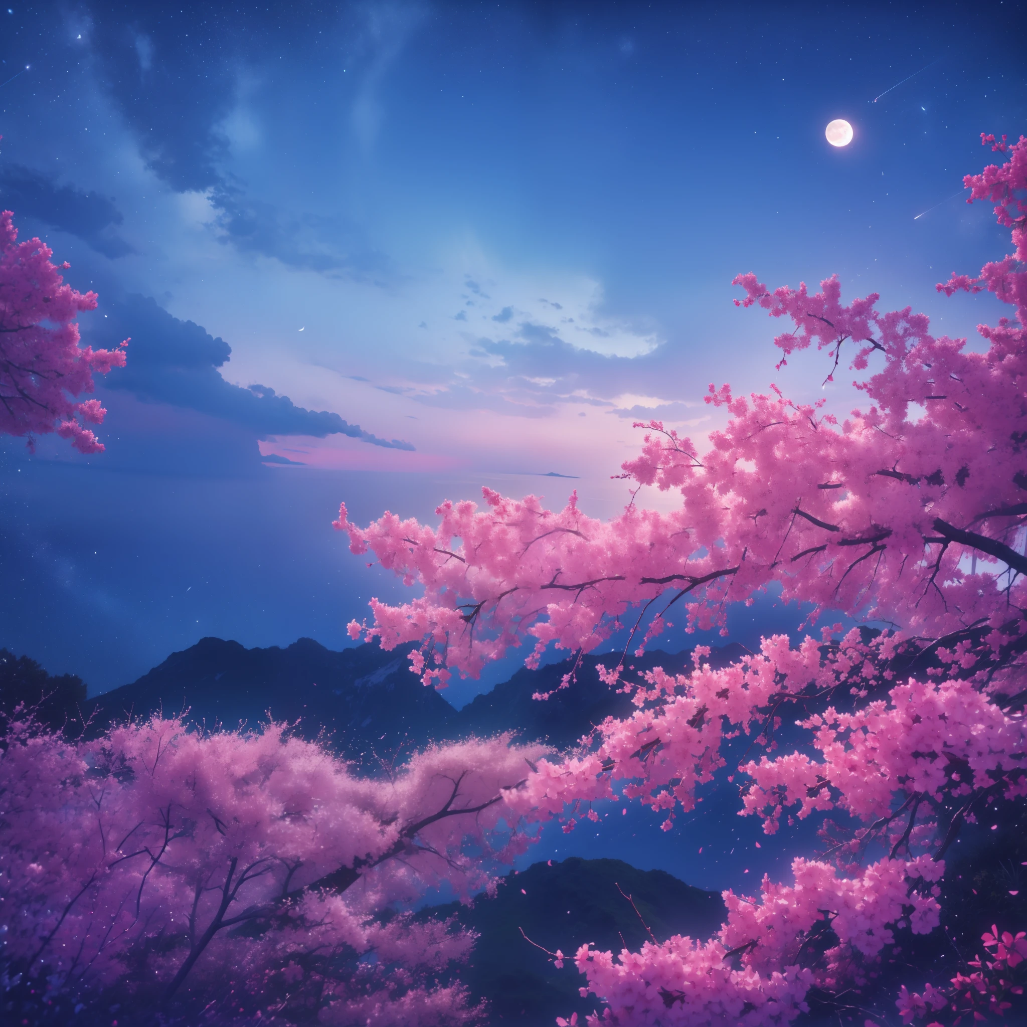 a moon、Light purple sky、natta、nigh sky、starrysky、Background painting