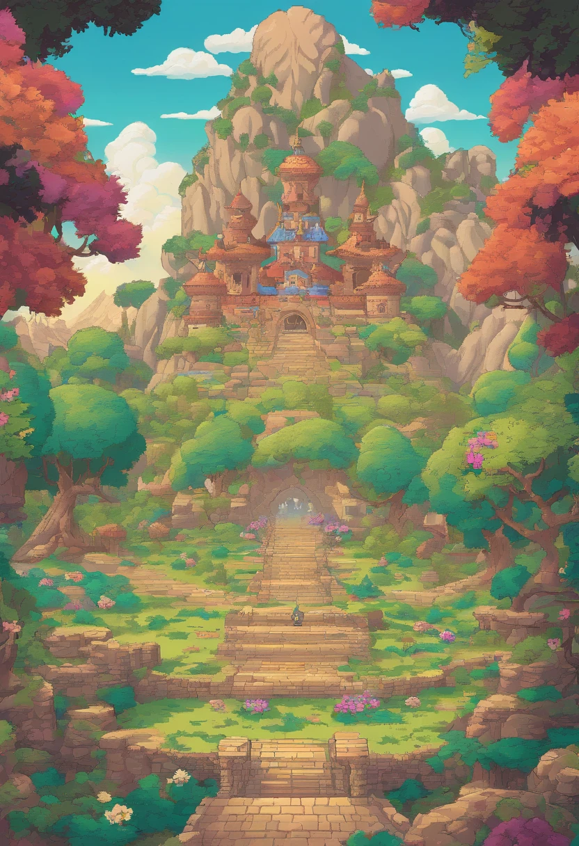 鸟山明风格,Flat pixel games《dragon quest》,Game scene design,(a paradise:1.4),16-bit pixels