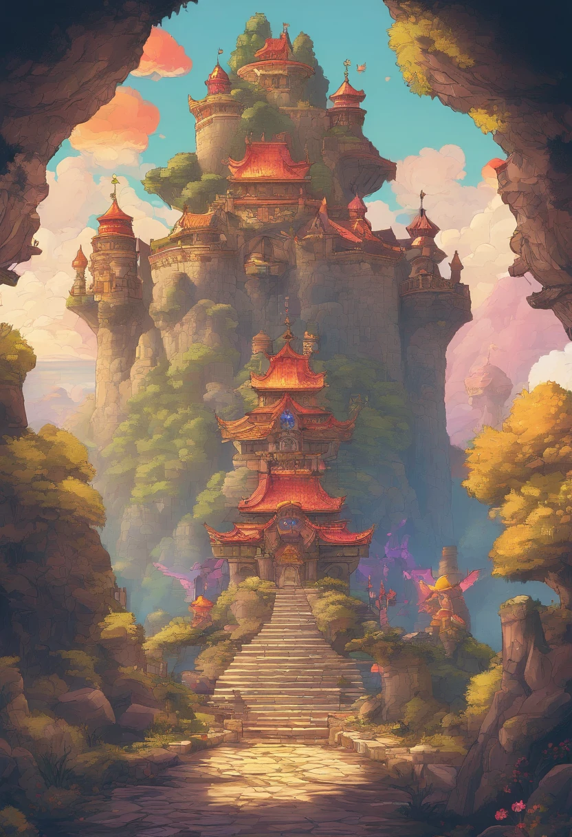 鸟山明风格,Flat pixel games《dragon quest》,Game scene design,(a paradise:1.4),16-bit pixels
