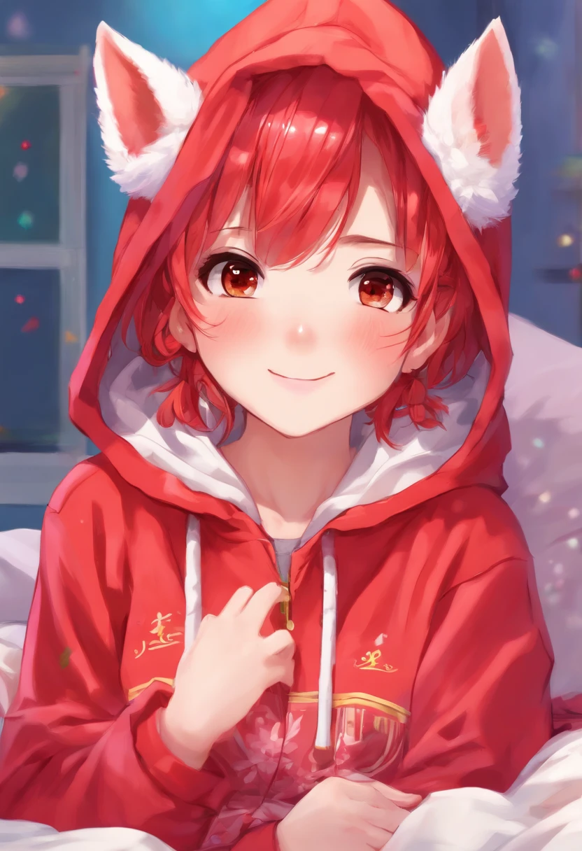 (photorealistic image:1.3), (Red-Hooded Anime Girl:1.2), lying on a bed, (intense red eyes:1.1), (vibrant red hair:1.2), (soft lighting:1.2), (detailed bedding:1.1), (high resolution:1.2), (portrait shot:1.1)"