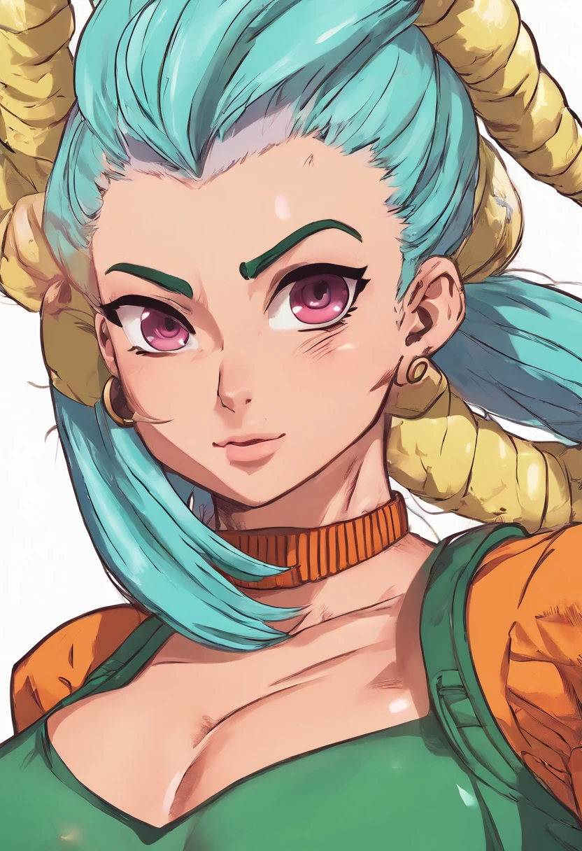 ((Uma linda mulher jovem atraente, com traje de cosplayer de Bulma, personagem inspirado de dragon ball, cosplayer realista:1.2)),extremamente detalhado, melhor qualidade, de ((foto retrato do rosto:1.5), (Foto RAW, 8k UHD, qualidade superior, melhor qualidade, altamente detalhado: 1.2),