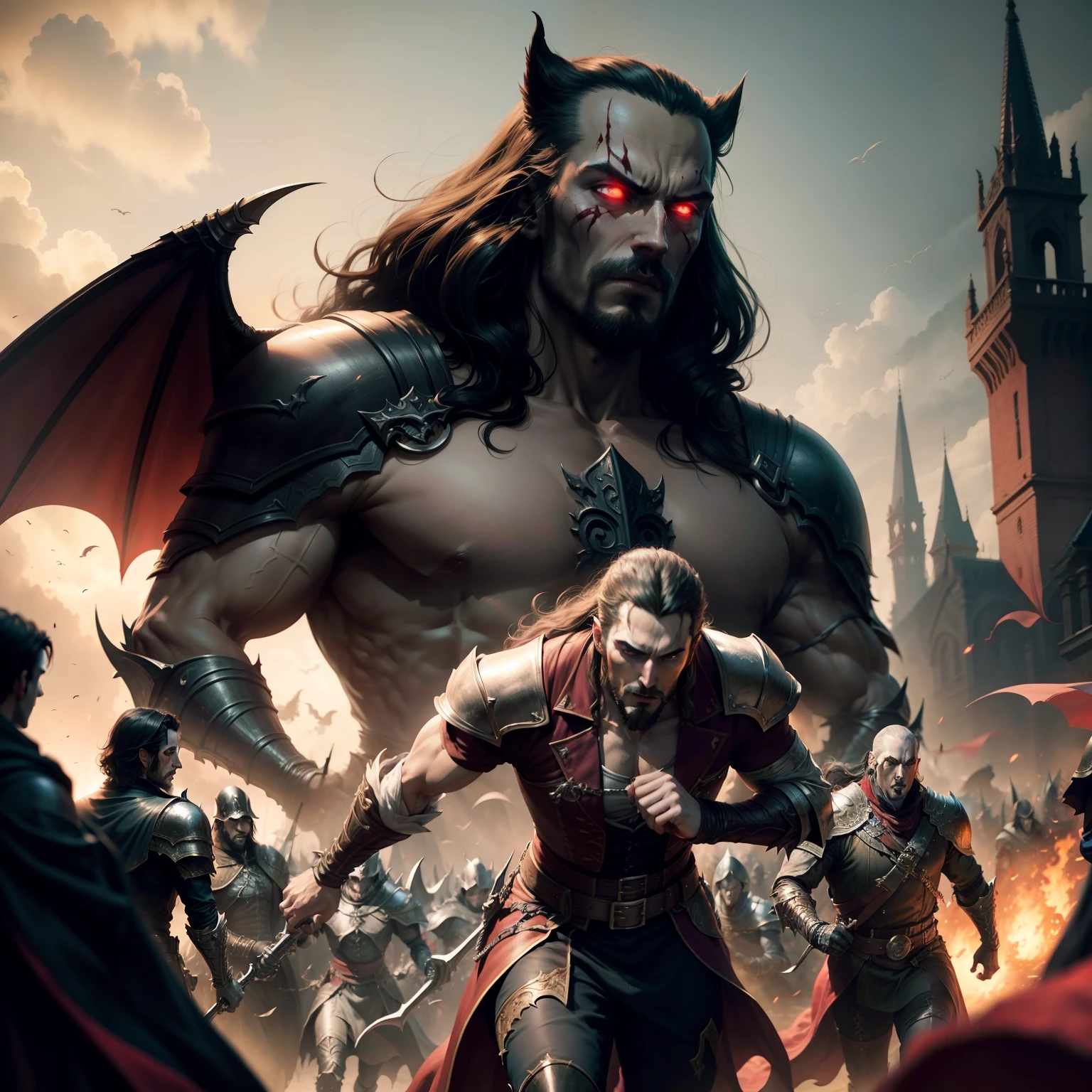 Castlevania Lord of the shadows hyper realistic super detailed Dynamic shot master piece of lord Dracula leading troops army of demons to battle War hyper realistic super detailed