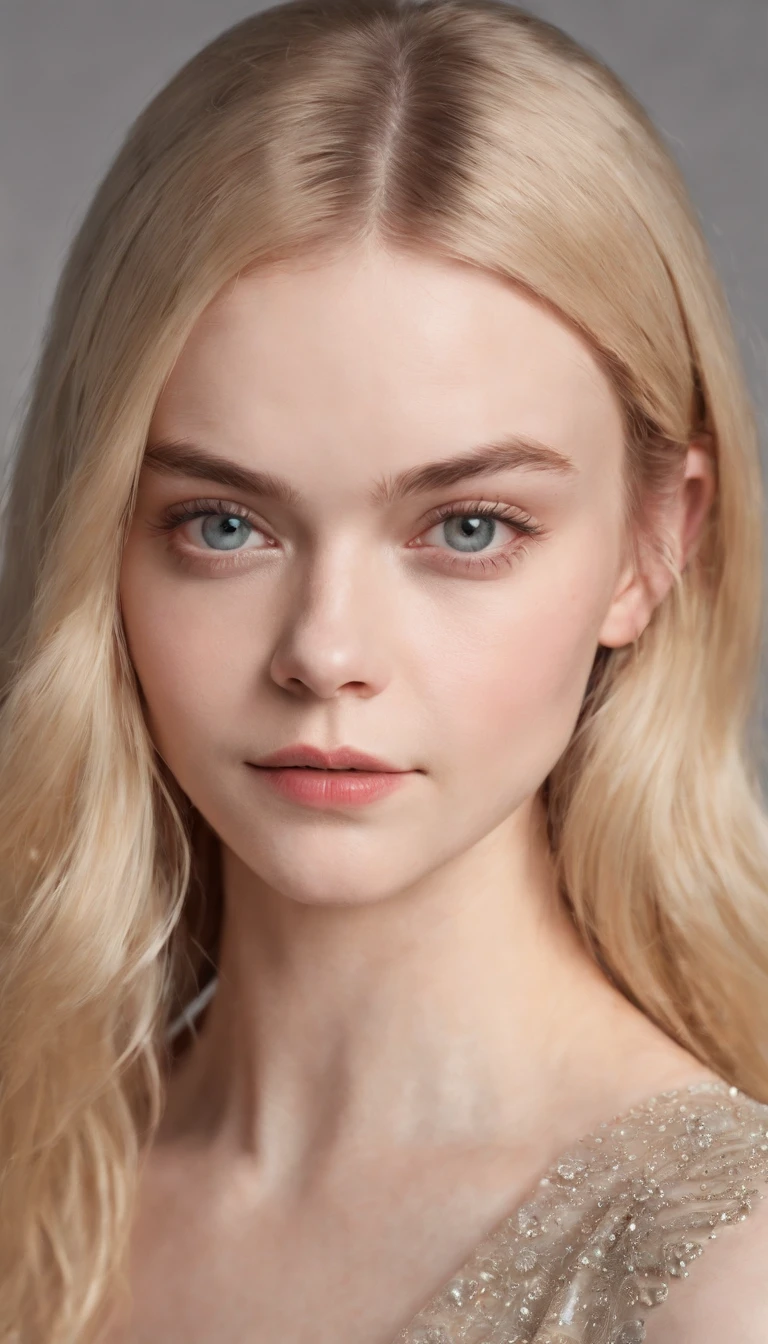 (best quality,photorealistic),portrait,upperbody,blonde long hair,bangs hair,beautiful detailed eyes,beautiful detailed lips,looking at viewer,looking at camera,straight on,close up,elle fanning,soft lighting,vivid colors