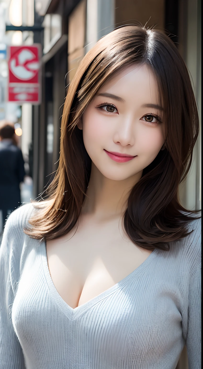 masutepiece, Best Quality, Illustration, Ultra-detailed, finely detail, hight resolution, 8K Wallpaper, Perfect dynamic composition, Beautiful detailed eyes, doress,Long straight hair, mid-chest, Natural Color Lip, Random and sexy poses,Smile,Aoyama Street Walk,cafes,full bodyesbian