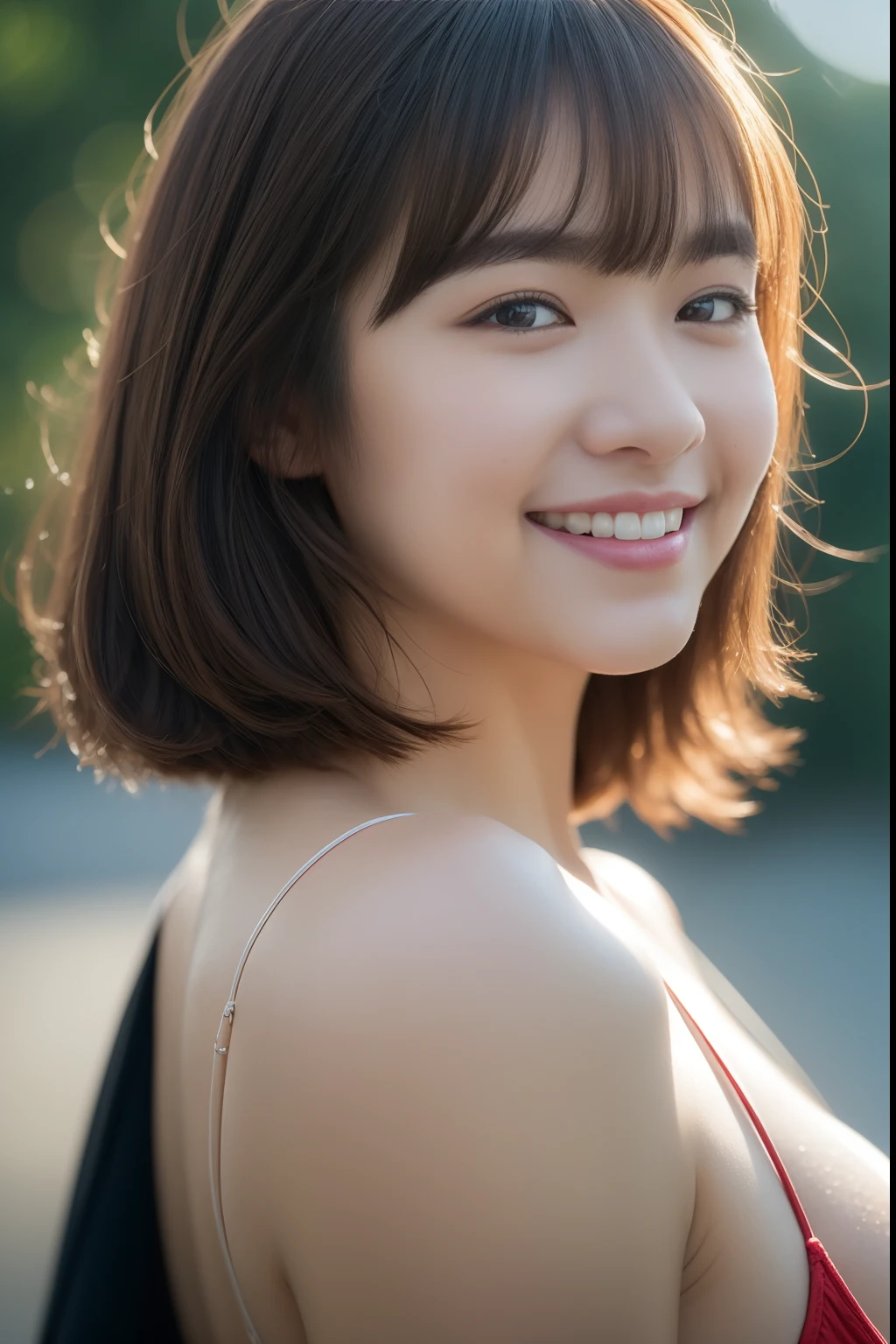 (Artistically、Colossal tits、rhapsody)、20yr old、Wearing a red bra、goddes、bloom、lensflare、(8K、proffesional、top-quality、masterpiece:1.2)、(realisitic、Photorealsitic:1.37)、ultra-detailliert、(25mm portrait front view)、(Highest Details Skins:1.2)、(Supreme Detail Face:1.2)、Cinematographic lighting、1womanl、japanes、short-hair、(Windy)、Walking on a street corner、Warm white light、An embarrassed smile、shot from front、((top-quality、8K、masterpiece:1.3))、Beautiful woman with perfect figure:1.4、((dark brown hair、Colossal tits:1.2))、Highly detailed facial and skin texture、A detailed eye、二重まぶた、