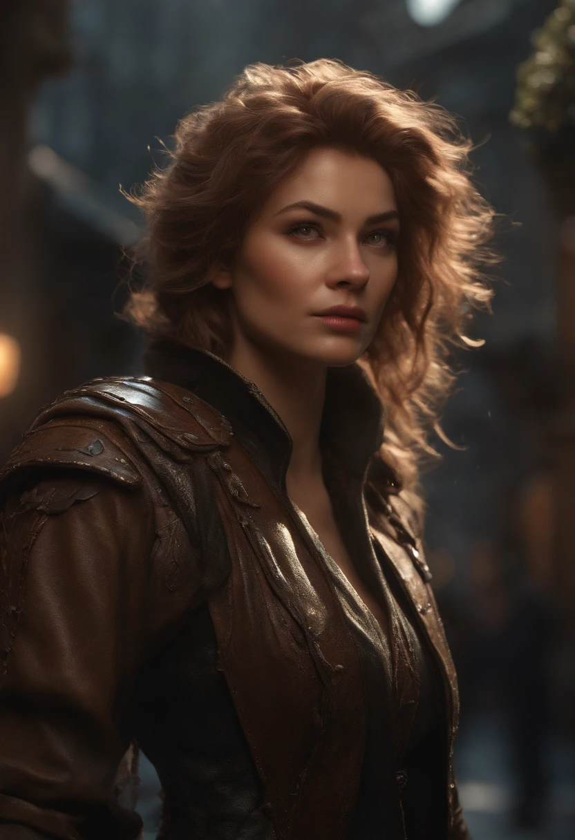 (professional 3d render:1.3) af (Realistic:1.3) most beautiful artwork photo in the world,Features soft and shiny female heroes, ((Epic Modern futreristic hero fantasy rough angry look ling messy hair and ferocious expression in dynamic pose, Fantastic location, Majestic cluttered environment)), full body 8k unity render, action shot, skin pore, dark lighting, heavy shading, Detailed, Detailed beautifulface, (vibrant, photograph realistic, Realistic, Dramatic, Dark, Sharp focus, 8K), (Old leather garments damaged by weathering:1.4), ((((Wear fur)))), (Intricate:1.4), decadent, (Highly detailed:1.4), Digital painting, rendering by octane, art stations, concept-art, smooth, Sharp focus, illustration, Art germ, (loish:0.23), wlop ilya kuvshinov, and greg rutkowski and alphonse mucha, (Global illumination, Studio light, volumettic light), heavy rain, particles floating, lotr, fantasy, elf, full bodyesbian, ((Dark and ancient city background:1.3)),CGSesociety,art stations