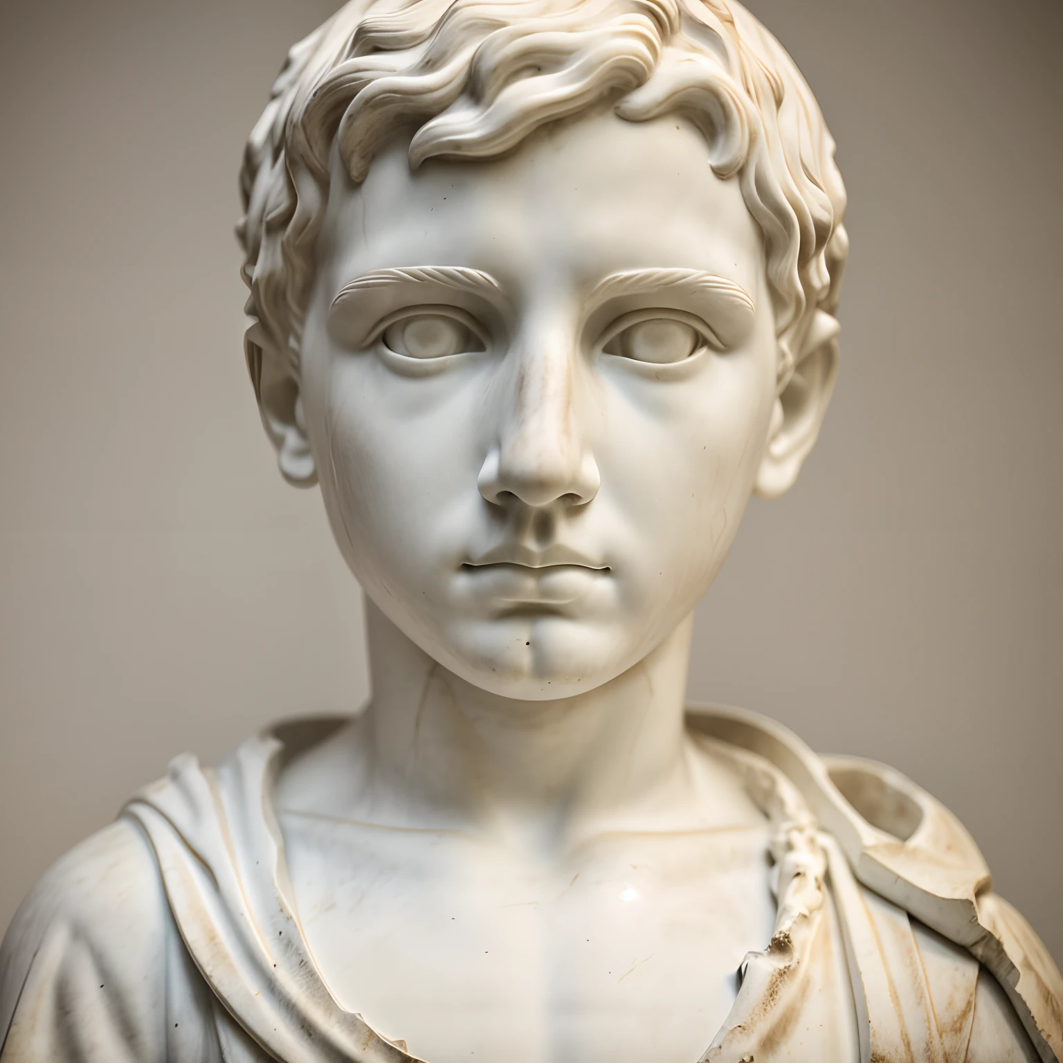 A roman sculpture is crying in the white room, the tears is blood tearing down on its cheeks, the sculpture is male like elagabalus