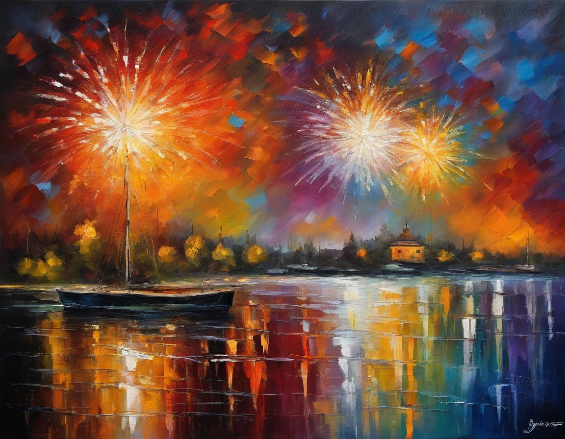 Huge colorful fireworks cover the night sky,A stunning visual spectacle,