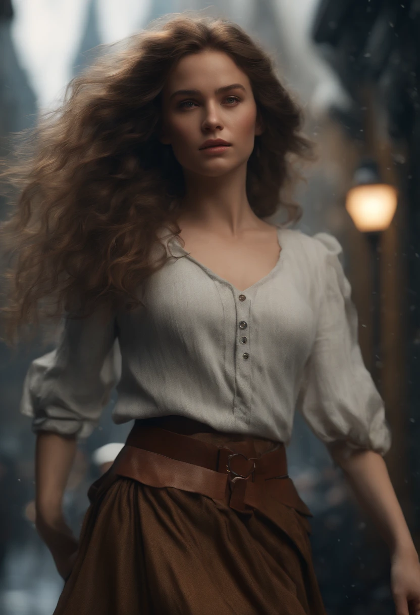 (professional 3d render:1.3) af (Realistic:1.3) most beautiful artwork photo in the world，Features soft and shiny young 15 yearsold cute girl ((Epic Modern futreristic hero fantasy  rough angry look long messy hair and ferocious expression in dynamic pose, Fantastic location, Majestic cluttered environment)), full body 8k unity render, action  shot, skin pore, dark lighting, heavy shading, Detailed, Detailed beautifulface, (vibrant, photograph realistic, Realistic, Dramatic, Dark, Sharp focus, 8K), (Old cotton garments damaged by weathering:1.4), ((((Wear skirt)))), (Intricate:1.4), decadent, (Highly detailed:1.4), Digital painting, rendering by octane, art  stations, concept-art, smooth, Sharp focus, illustration, Art germ, (loish:0.23), wlop ilya kuvshinov, and greg rutkowski and alphonse mucha, (Global illumination, Studio light, volumettic light), heavy rain, particles floating, lotr, fantasy, elf, full bodyesbian, ((Dark and ancient city background:1.3)),CGSesociety,art  stations
