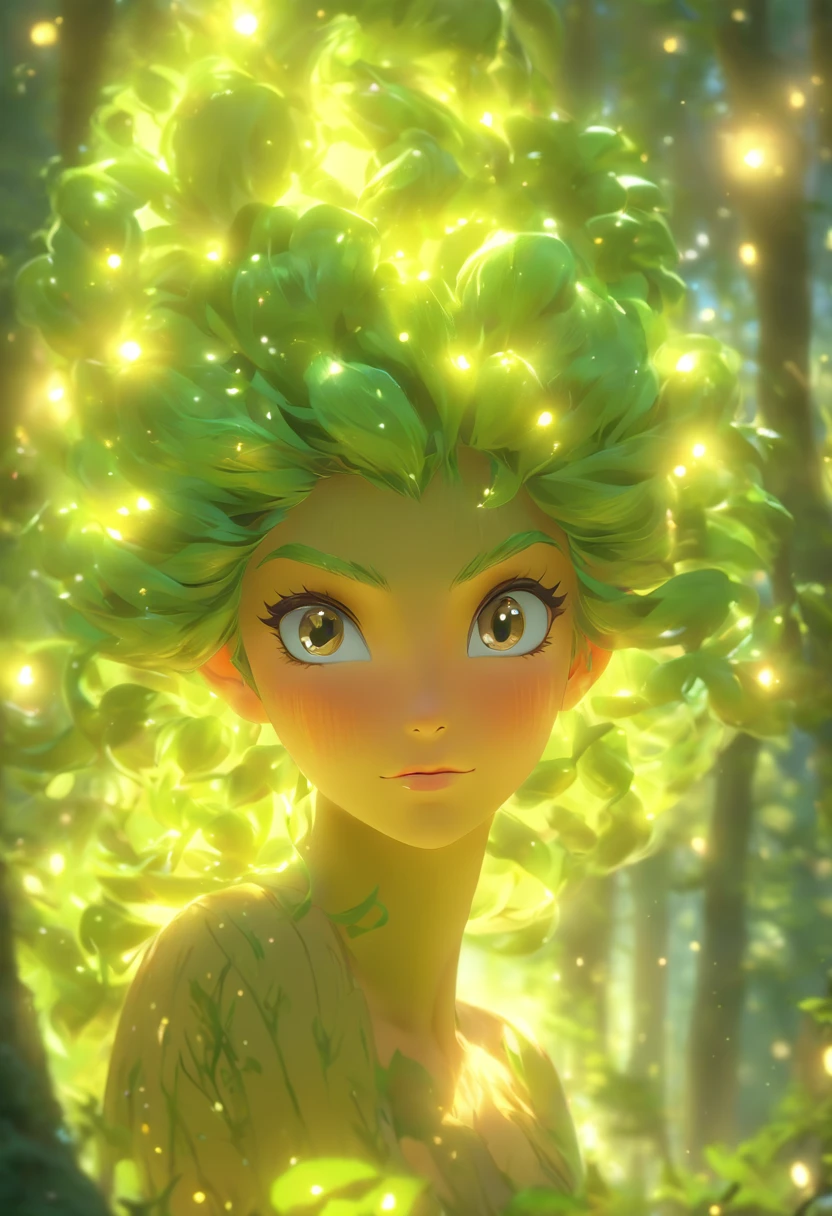 (best quality,4k,8k,highres,masterpiece:1.2),ultra-detailed,(realistic,photorealistic,photo-realistic:1.37),forest,captivating female Dryad creature,enchanted ethereal landscape,lush vegetation,majestic ancient trees,magical sunlight streaming through the branches,soft glowing moss covering the ground,faint transparent wings,delicate flowers blooming around her,fascinating eyes that emit a gentle glow,serene expression,graceful pose,artistic interpretation,subtle color palette,mystical atmosphere,playful and whimsical elements,mesmerizing presence,harmonious blending of the Dryad with her surroundings,immersive fantasy feeling,natural and realistic lighting