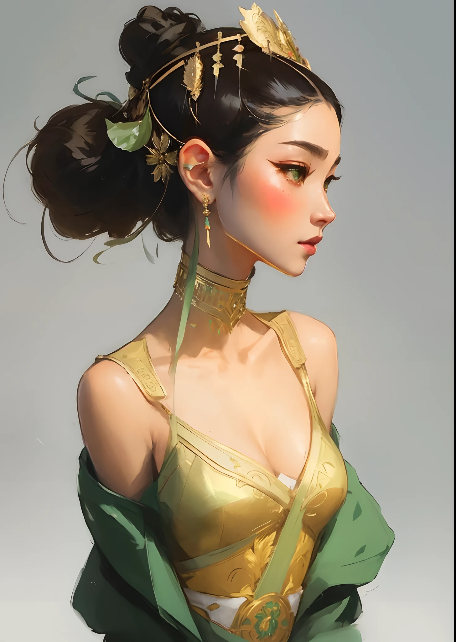 Woman in green dress and gold headdress, artwork in the style of guweiz, beautiful character painting, guweiz, Li Song, rossdraws 1. 0, rossdraws portrait, Ruan Jia and Stanley Artgerm, by Yanjun Cheng, wlop rossdraws, ross tran style, by Ross Tran, ross tran 8 k