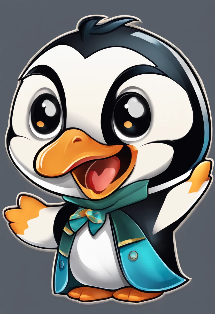 penguin hello raising hand hello logo smiling cute chibi cartoon