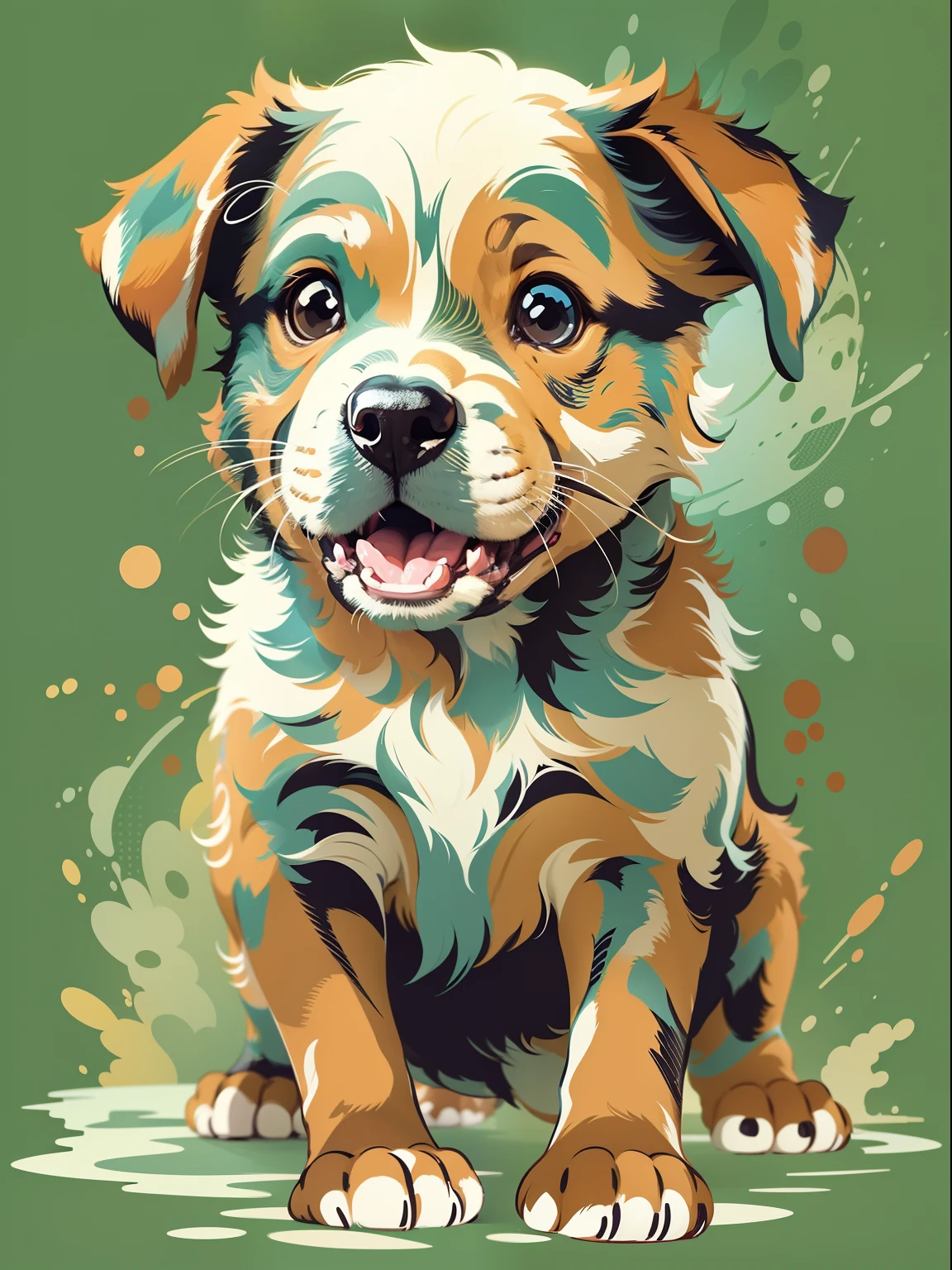 vector, Printable colorful graffiti, Puppy illustration, action SHOT, high detailing, white backgrounid