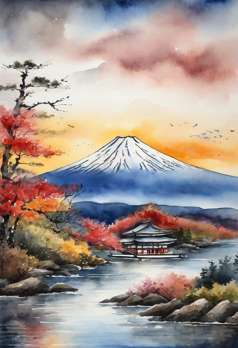 Mt fuji,Katsushika Hokusai-style touch