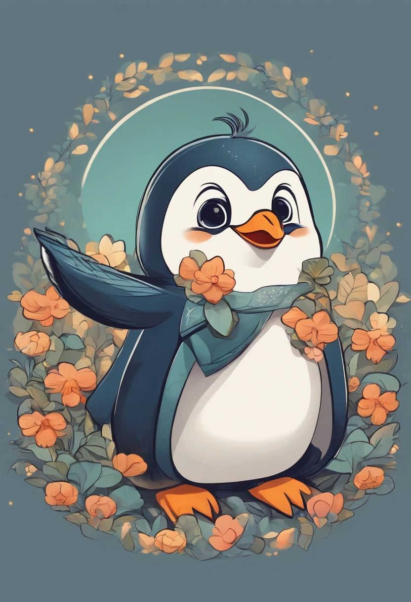 penguin hello raising hand with smiling cute chibi cartoon