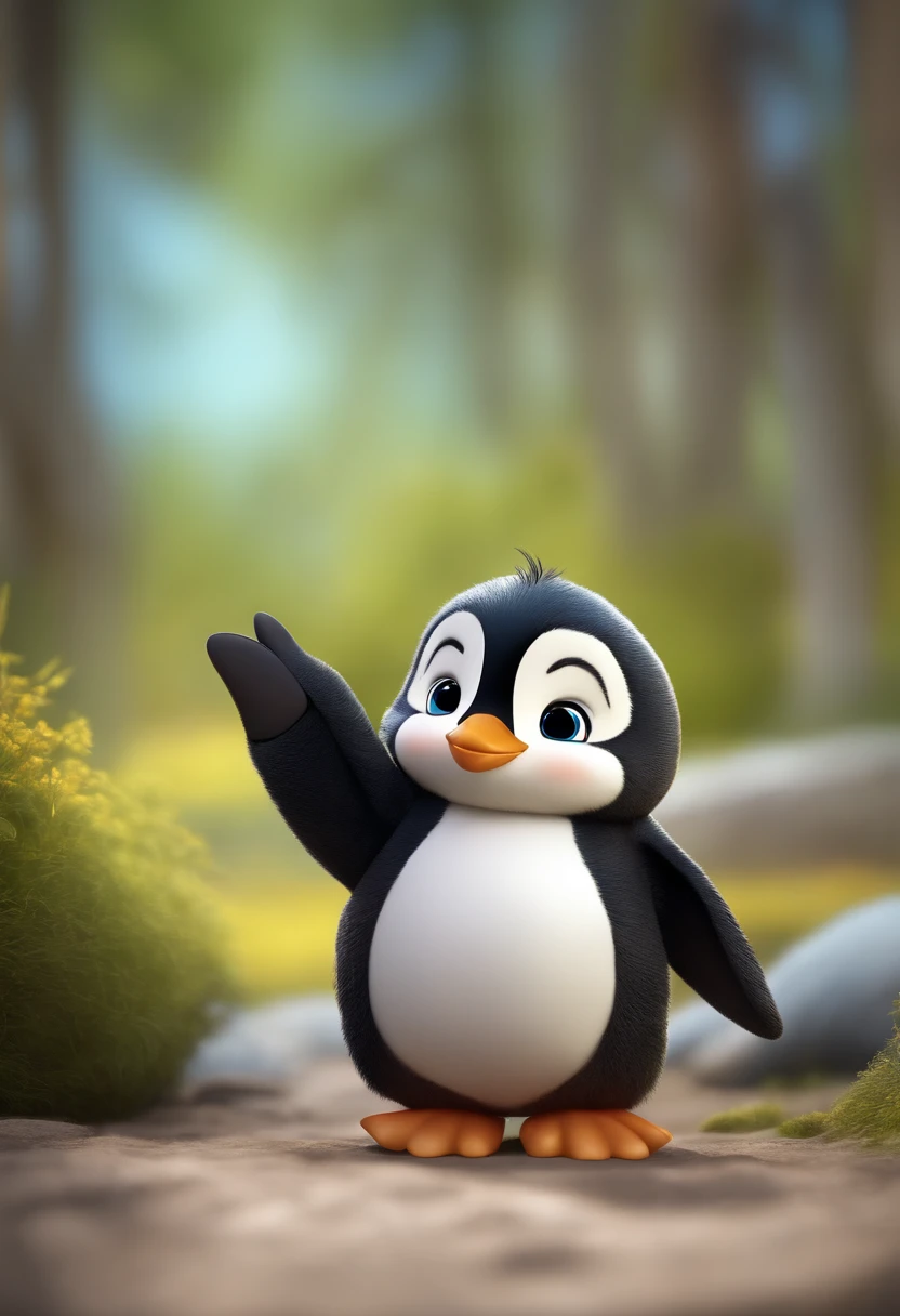 penguin hello raising hand with smiling cute chibi cartoon