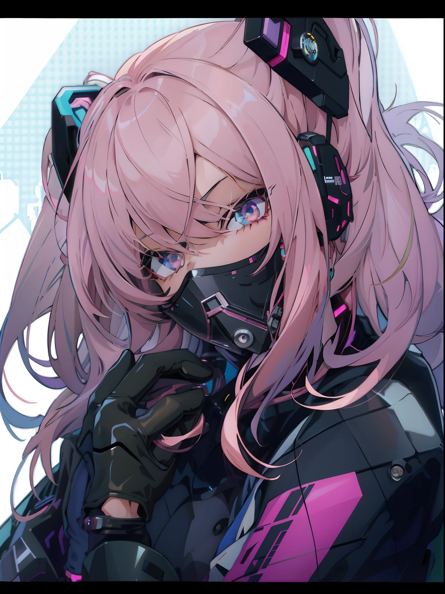 Anime girl with pink hair and black gloves holding a gun, best anime 4k konachan wallpaper, cyberpunk anime girl mech, anime style 4 k, Cyberpunk anime girl, digital cyberpunk anime art, female cyberpunk anime girl, detailed digital anime art, detailed anime character art, anime cyberpunk art, badass anime 8 k, digital cyberpunk - anime art, Android Heroine