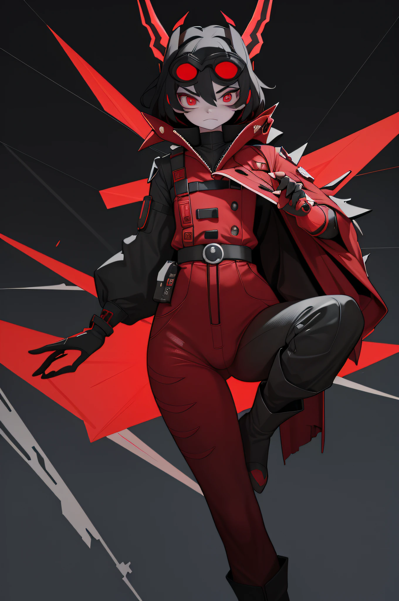 Top:
The sleek, black exosuit is accentuated with dark red piping and trim, adding a pop of color and enhancing its futuristic appearance.
The high-tech, multi-layered bodysuit includes dark red panels for a striking contrast.
Bottoms:
The flexible pants now feature subtle dark red stitching and detailing for a cohesive look.
Footwear:
The high-tech multi-terrain boots maintain their dark red accents, creating a sense of continuity in the outfit's color scheme.
Accessories:
The dimension-hopping wrist device includes dark red accents on its display screen and control buttons.
The energy-infused cape has a deep, rich red lining, which becomes more prominent when activated.
The multidimensional backpack incorporates dark red highlights and detailing for a cohesive appearance.
Headgear:
The helmet's visor is now tinted with a dark red hue, adding a touch of mystery to the wearer's appearance.
Dimensional goggles maintain their adjustable lenses and include dark red accents for added style.
Final Touches:
The holographic gloves now have dark red palms and fingertips for a visually striking effect.
The belt with pocket dimensions includes dark red elements, complementing the overall color scheme.
Tattoos or body modifications shimmer with dark red interdimensional energy, adding a masculine and enigmatic quality to the outfit.