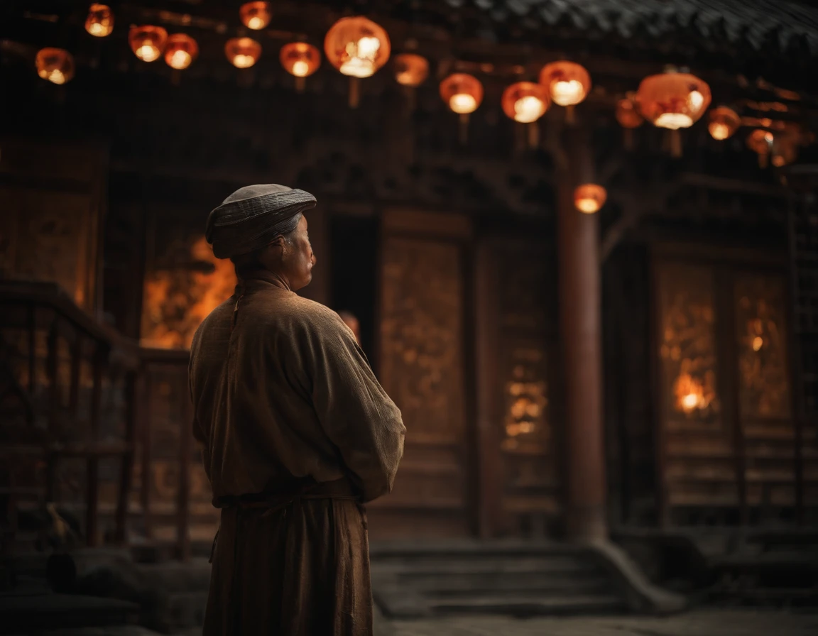 Traditional Chinese skill the iron flower,火星 cover the night sky,A stunning visual spectacle,Shirtless craftsman