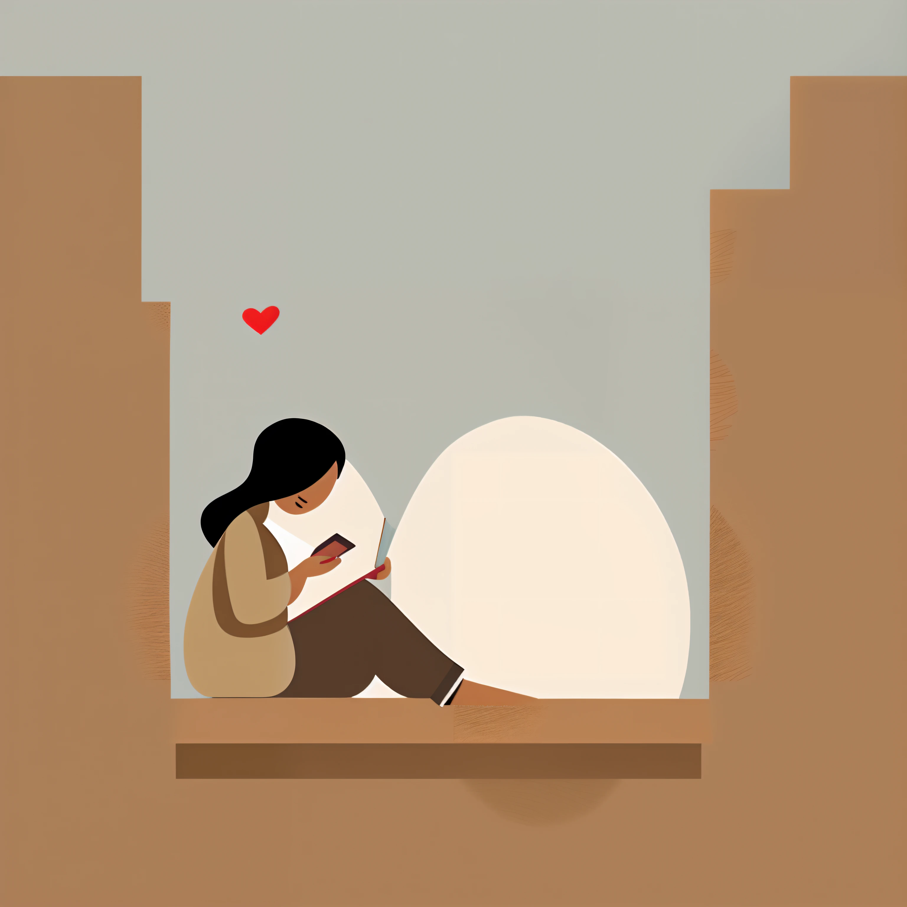 a woman sitting on a ledge reading a book, reading a book, book portrait, reading new book, book illustration, trying to read, illustration style, reading the book about love, reading, minimalist illustration, minimalistic illustration, wearing a scarf, serene illustration, inspired by Esaias Boursse, digital illustation, illustrations, shaded flat illustration, simple and clean illustration, paster cream color, beige