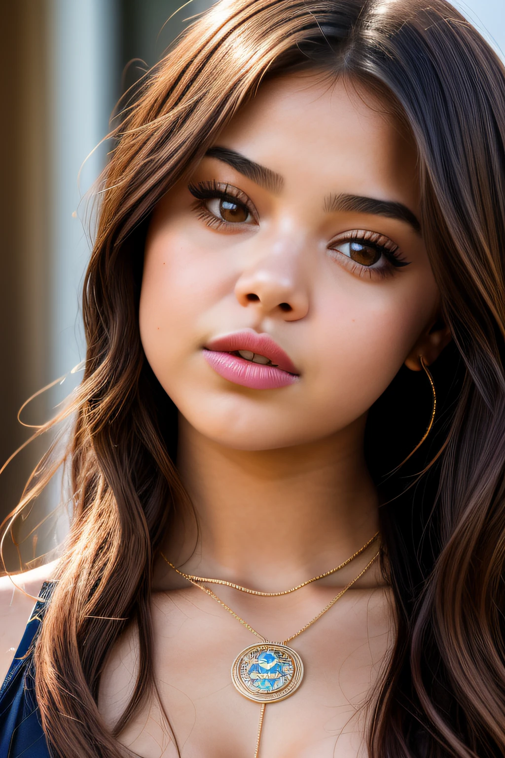 a close up of a woman with a necklace and a necklace on, isabela moner, portrait sophie mudd, violet myers, taken in the early 2020s, madison beer, kailee mandel, spain rodriguez, she is about 1 6 years old, madison beer girl portrait, 1 6 years old, taken in the late 2010s