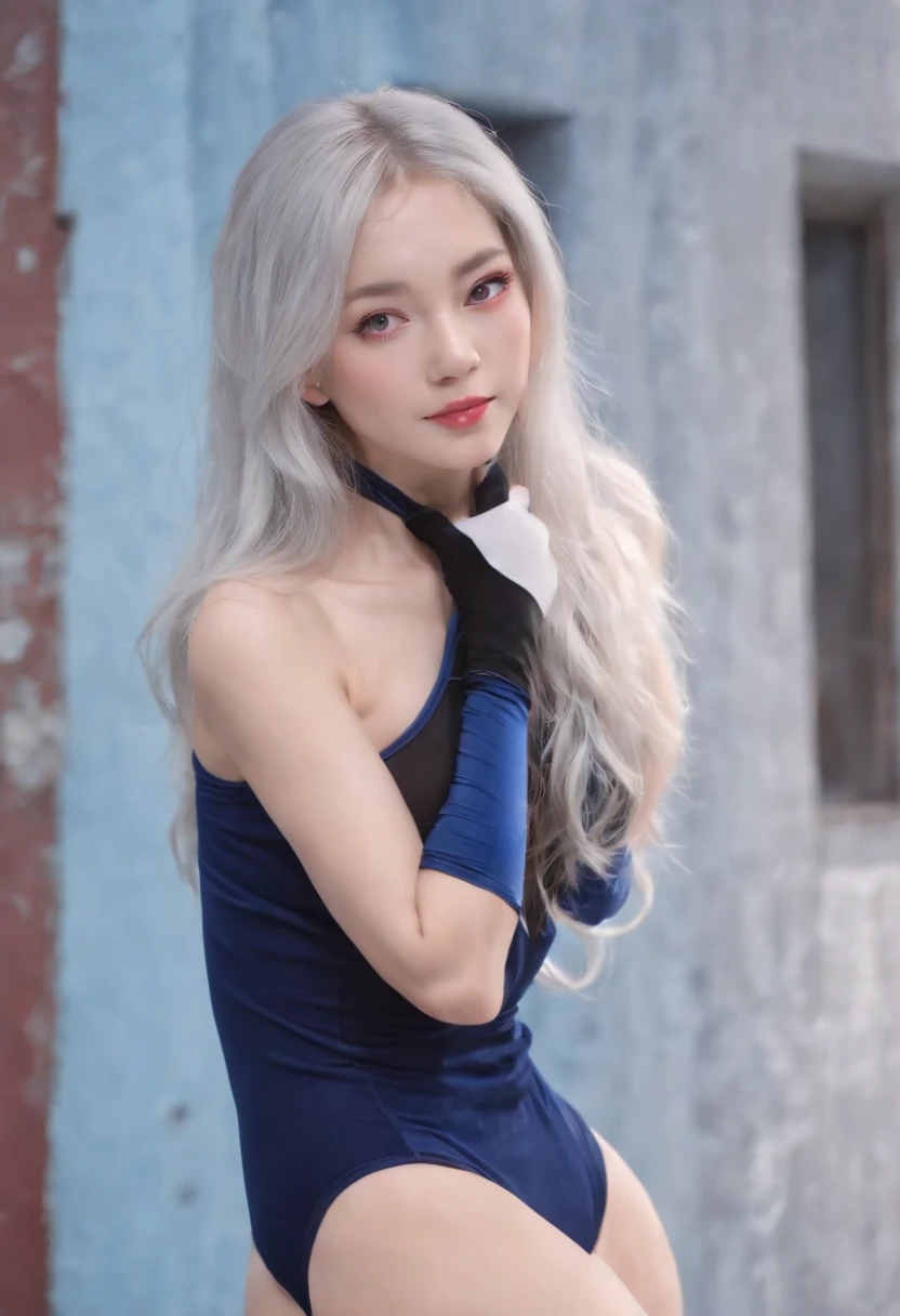 (((Long silver hair)))、((Navy blue knee-high boots))、((Long navy blue gloves))、(((Black Leotard)))、(((Blue eyes)))、(((red blush)))、(((I have my mouth wide open)))、(((Teary face)))、(((Wink)))、((cyberpunked))、((((Red Domino Mask))))、(((prison)))、(((Only one woman)))、((Chains on the collar))、(((Crying face))) 、(((Stretching legs)))、(((Arms above the head)))、((perspiring))、(((Water droplets on the body))、(((Stretch your arms forward)))、(((Slouched)))、(((Torn white pantyhose)))