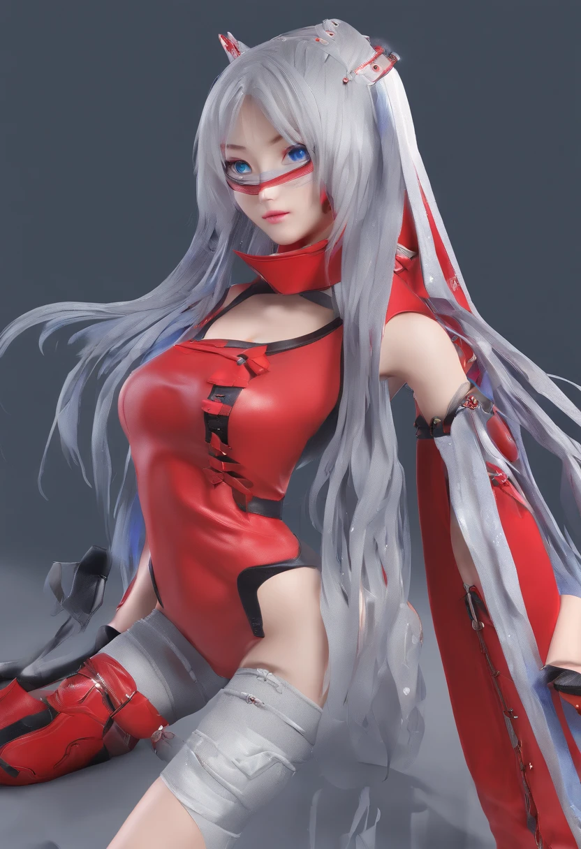(((Long silver hair)))、((Navy blue knee-high boots))、((Long navy blue gloves))、(((Black Leotard)))、(((Blue eyes)))、(((red blush)))、(((I have my mouth wide open)))、(((Teary face)))、(((Wink)))、((cyberpunked))、((((Red Domino Mask))))、(((prison)))、(((Only one woman)))、((Chains on the collar))、(((Crying face))) 、(((Stretching legs)))、(((Arms above the head)))、((perspiring))、(((Water droplets on the body))、(((Stretch your arms forward)))、(((Slouched)))、(((Torn white pantyhose)))
