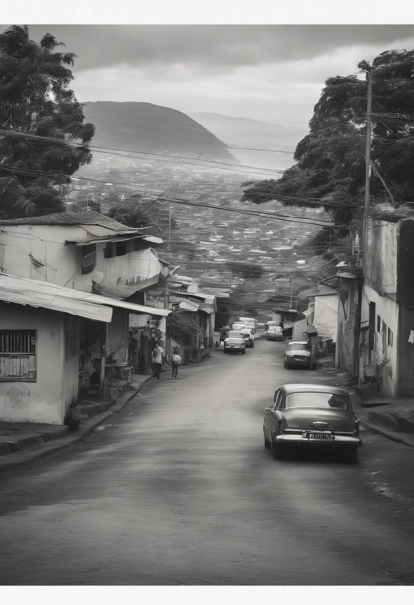 Create a pencil drawing image of the Pampulha region in Belo Horizonte, merging iconic sights with everyday life in shacks and clusters, Balancing architectural beauty with social reality.