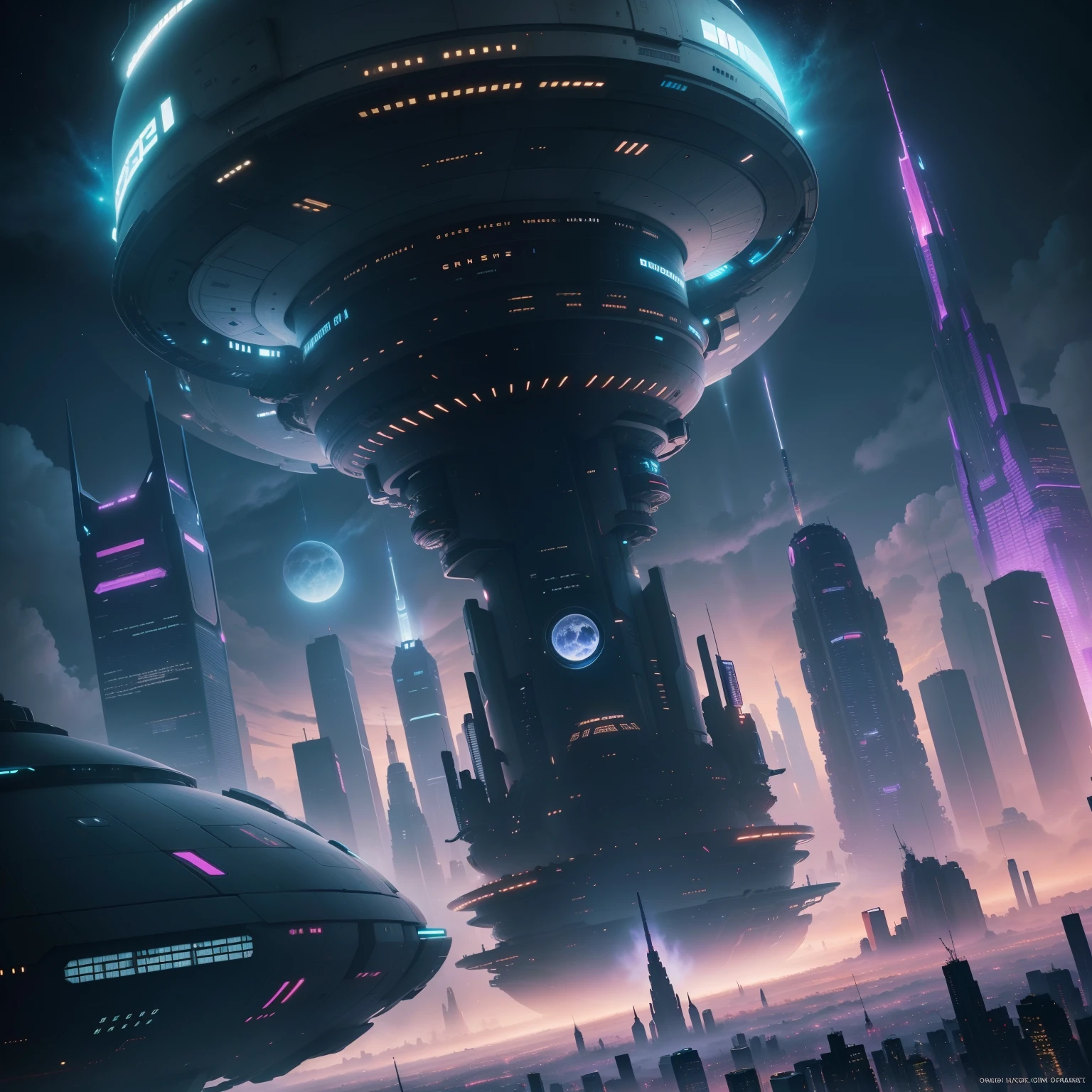 Space City、futuristic cities、alien、floating in the universe、cyberpunked、Skyscrapers are lined up、A space station、top-quality、​masterpiece、２４century、dream、utopian、planet earth、World of Dreams、Fantasia、𝓡𝓸𝓶𝓪𝓷𝓽𝓲𝓬、Beautiful city