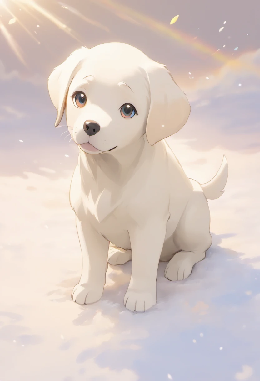 A touching scene in ultra-high definition 3D showcasing white Labrador Retriever. white Labrador Retriever, beautifully rendered in detail. The overall atmosphere is tender, filled with hope and serenity. White background,