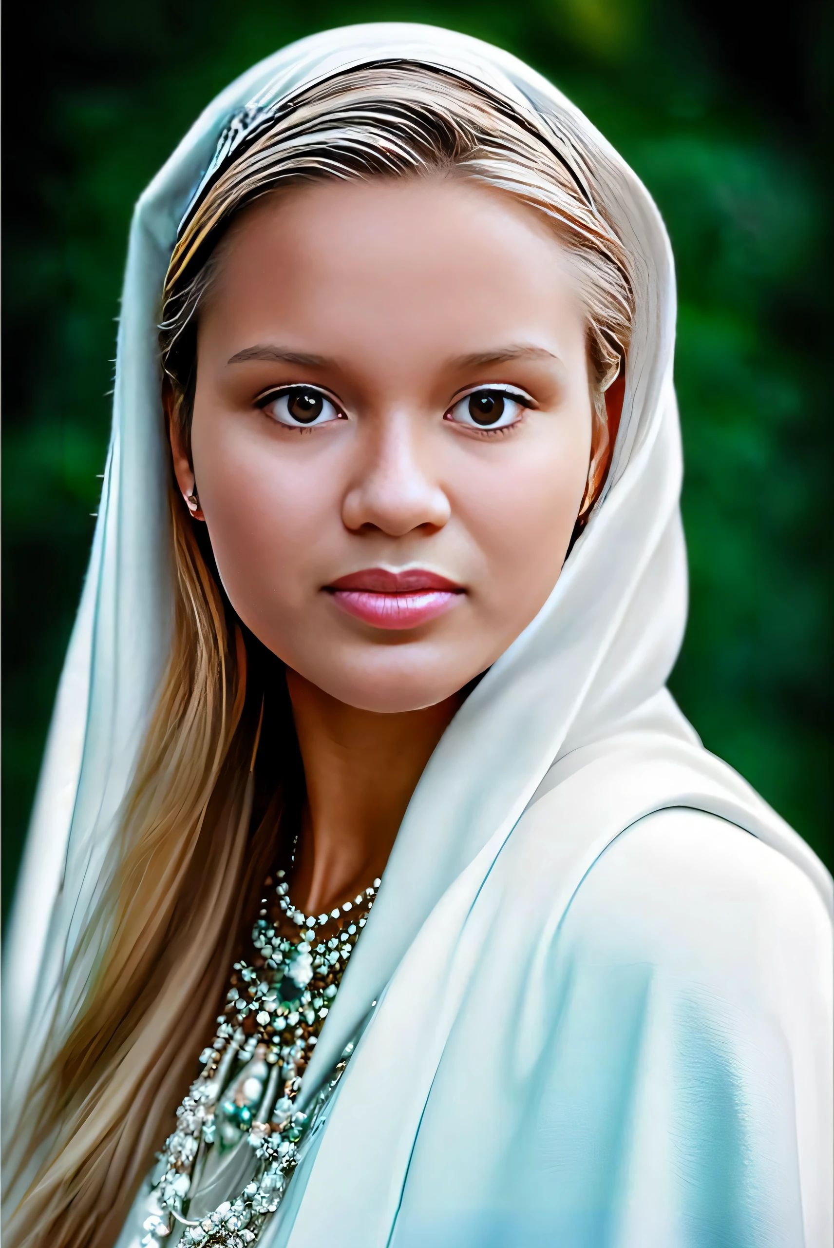 Arafed woman in a white veil and a necklace with pearls, retrato colorido detalhado, Beautiful Nordic woman, pintura digital realista, retrato muito bonito, retrato impossivelmente bonito, retrato colorido, pintura digital ultra realista, retrato bonito detalhado, pintura digital fotorrealista, retrato de beleza detalhado, arte digital realista, beautiful portrait, airbrush digital oil painting, in a oil painting style