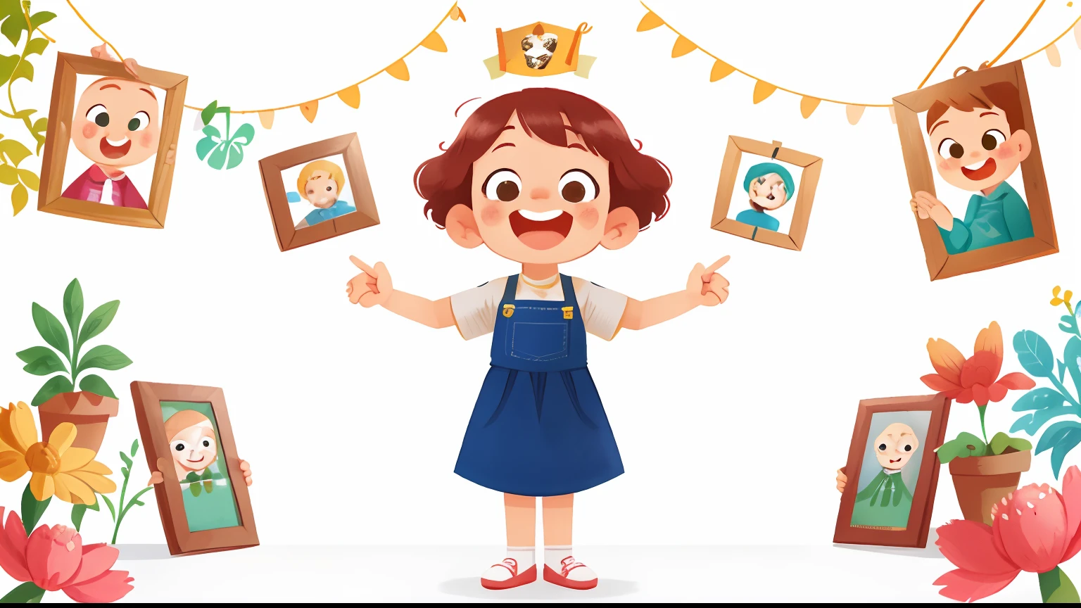 happy smiling students is standing holding a beautiful picture frame above her head, full body ((white background))