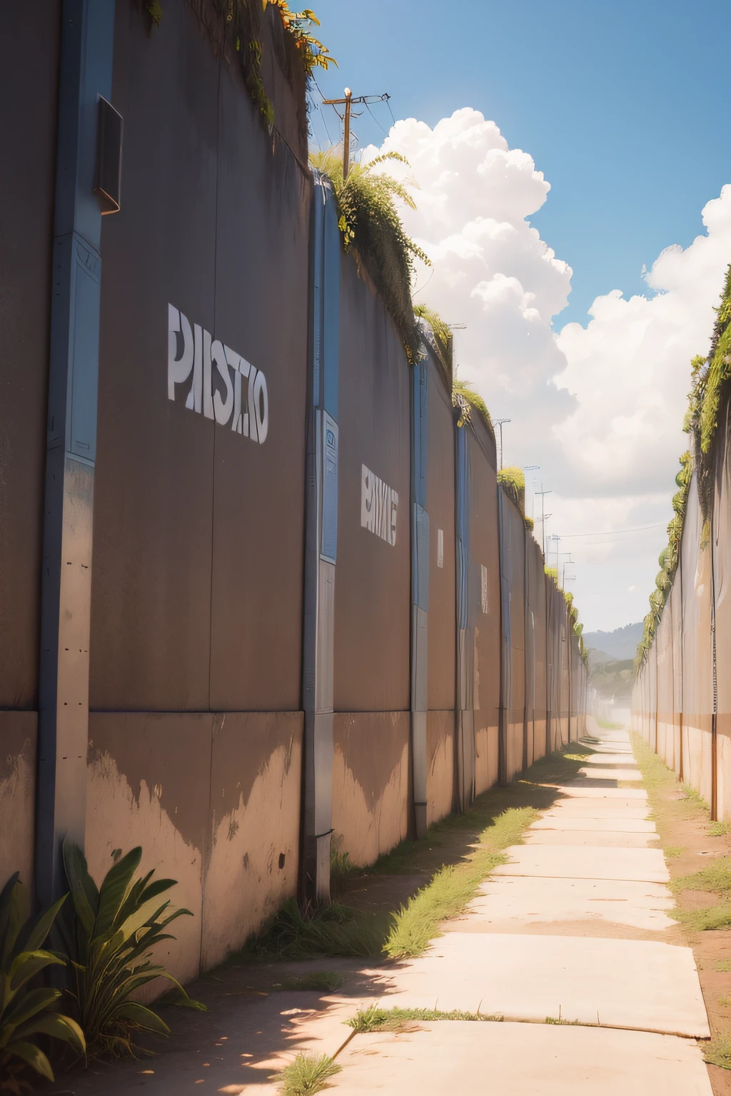 um muro de grandes tijolos cinzas visto de frente com nada ao redor