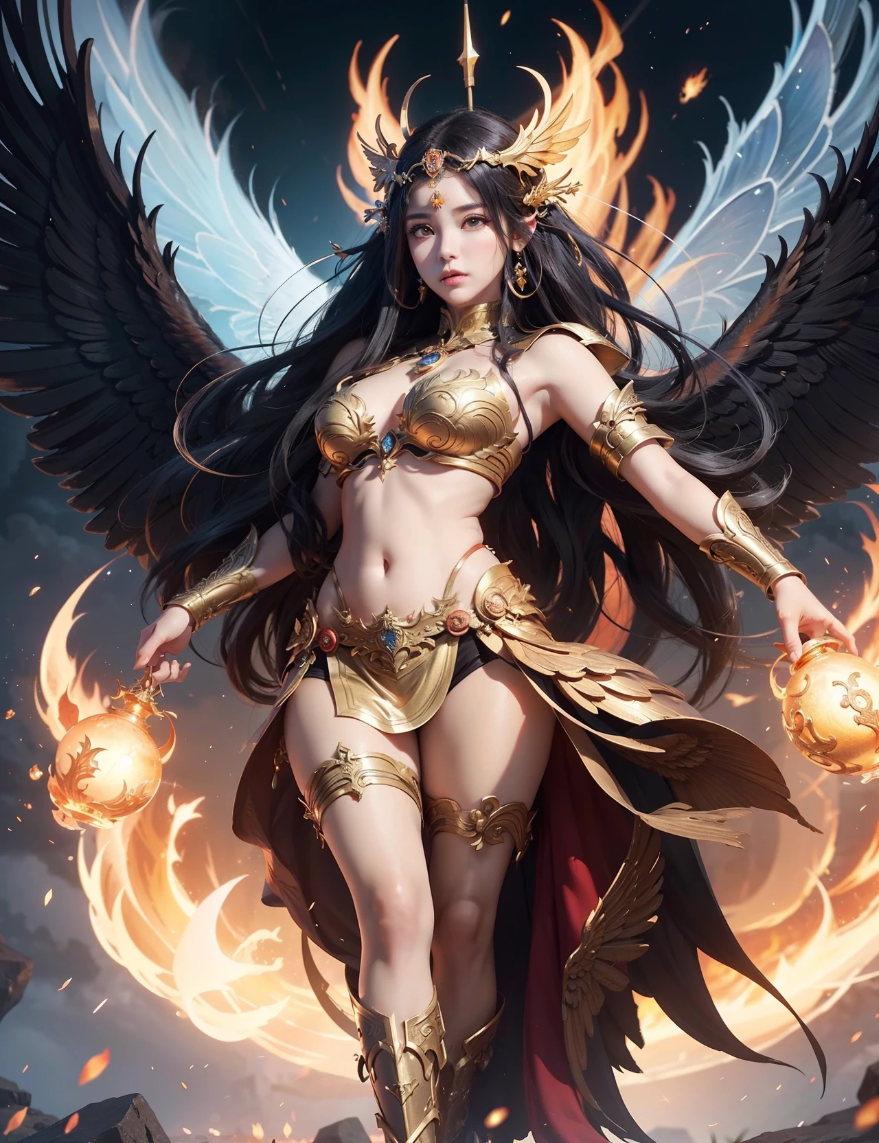 a close up of a woman with a fire and wings, anime goddess, goddess. extremely high detail, 2. 5 d cgi anime fantasy artwork, ig model | artgerm, chengwei pan on artstation, as a mystical valkyrie, fanart best artstation, extremely detailed artgerm, epic fantasy art style hd, goddess of anger, hyperdetailed fantasy character