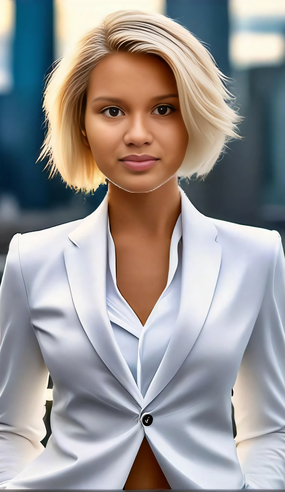 mulher arafed em uma jaqueta branca e uma camisa branca, menina em um terno, menina no terno, arte digital de um elegante, retrato feminino realista, realistic digital illustration, woman in business suit, arte digital do retrato, in illustration style digital, business woman, pintado digitalmente, retrato de arte digital, mulher jovem sofisticada, retrato colorido detalhado, retrato profissional close-up