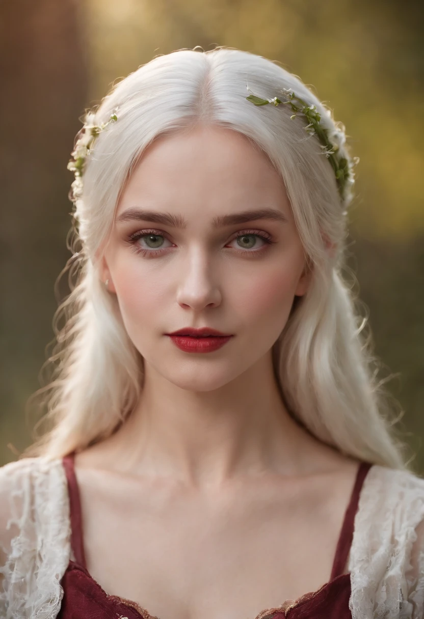 (((a deep reddish wound crosses her left cheek))) fair complexion, woman around 19 years old, natural white hair, distinctive green eyes, wearing kohl, slender and graceful, beautiful, candlelight in a medieval setting, ultra sharp focus, realistic shot, medieval female clothes,nude.