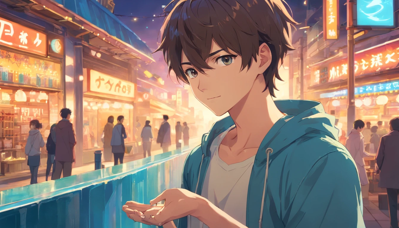 a poster of sexy charming boy, good hands, nice fingers, ultra realistic details, arcane art style, inspired by NEVERCREW, hypervivid intense mcbess, inspired by Tim Biskup, digital illustration, by Justin Gerard, pastel colors, light particle, best quality, vibrant
