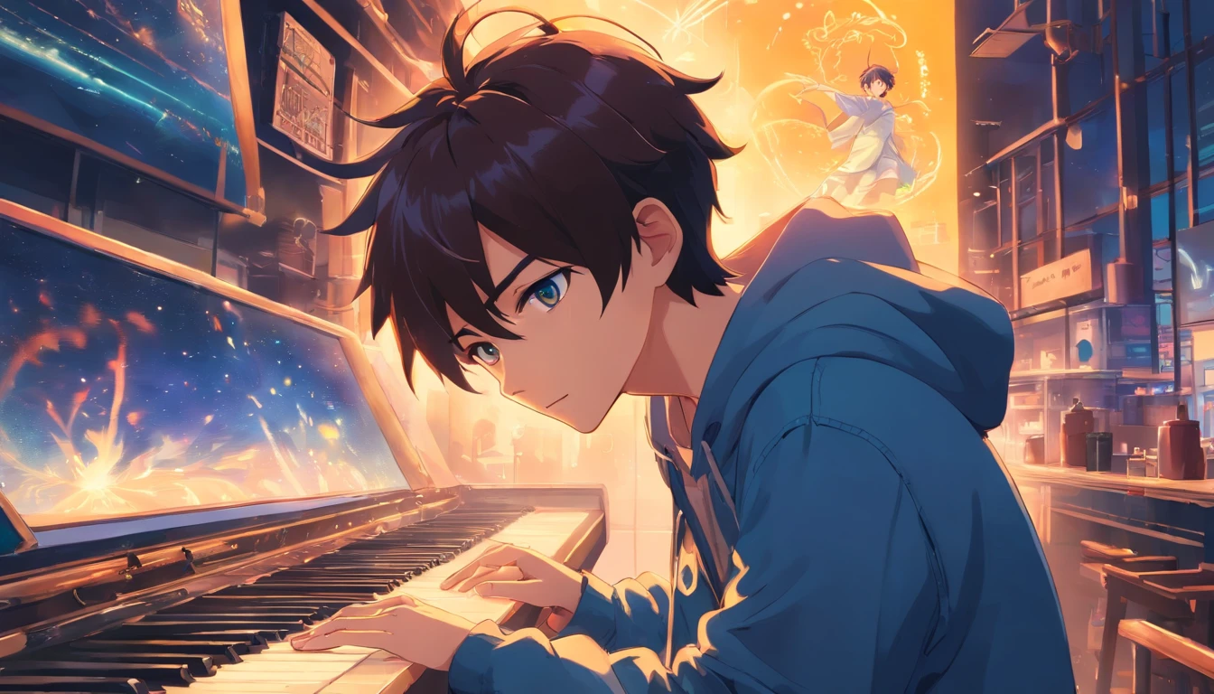 a poster of sexy charming boy, good hands, nice fingers, ultra realistic details, arcane art style, inspired by NEVERCREW, hypervivid intense mcbess, inspired by Tim Biskup, digital illustration, by Justin Gerard, pastel colors, light particle, best quality, vibrant