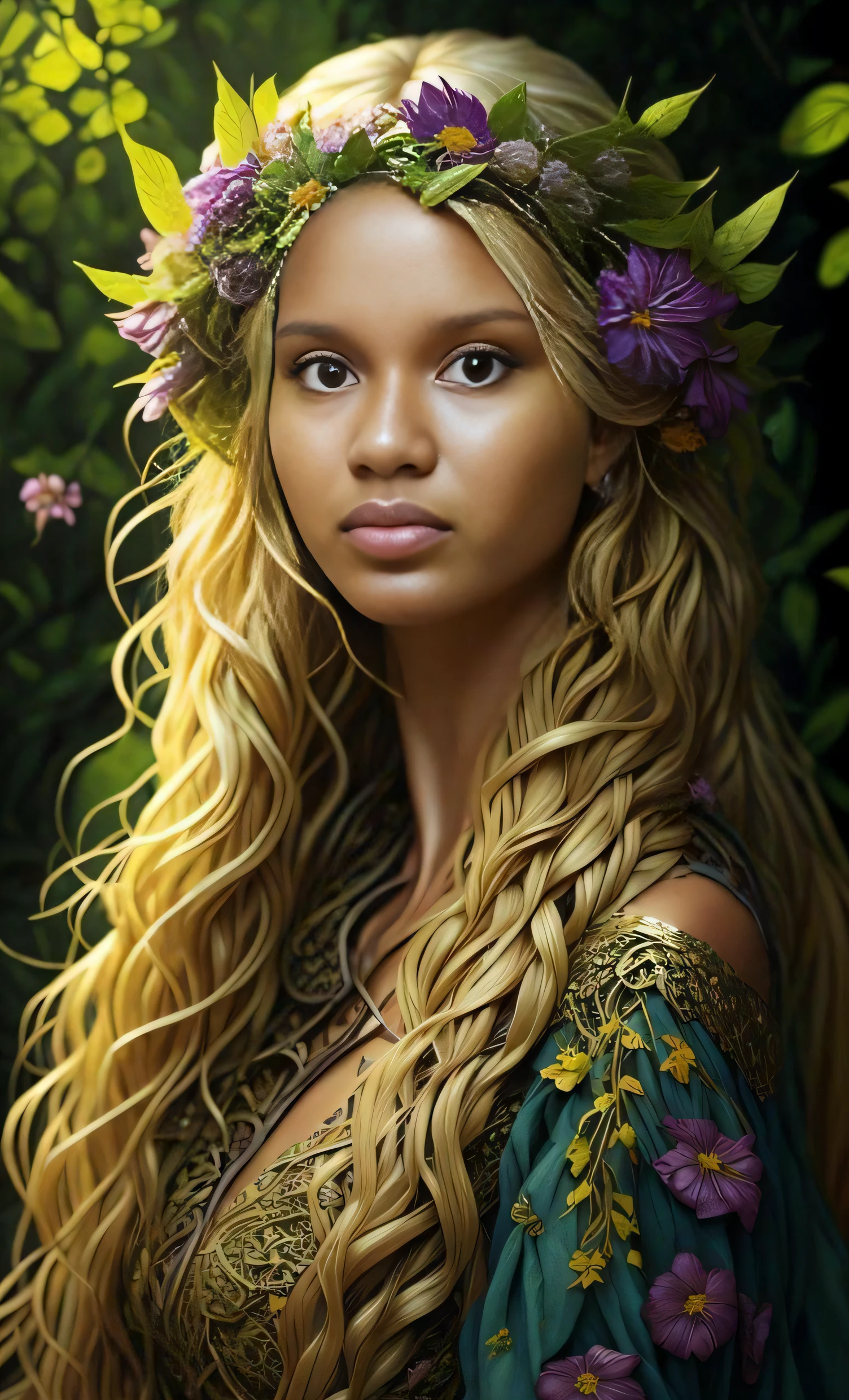 uma mulher com longos cabelos loiros usando uma coroa de flores, donzela bonita, retrato de fantasia fosco detalhado, retrato bonito da fantasia, retrato bonito da arte da fantasia, pintura de personagem bonita, retrato bonito detalhado, retrato da arte da fantasia, arte do retrato da fantasia, Magali Villeneuve», retrato da fantasia, retrato de beleza detalhado, Um retrato impressionante de uma deusa, lindo pintura digital, linda donzela fantasia, pintura de fantasia realista