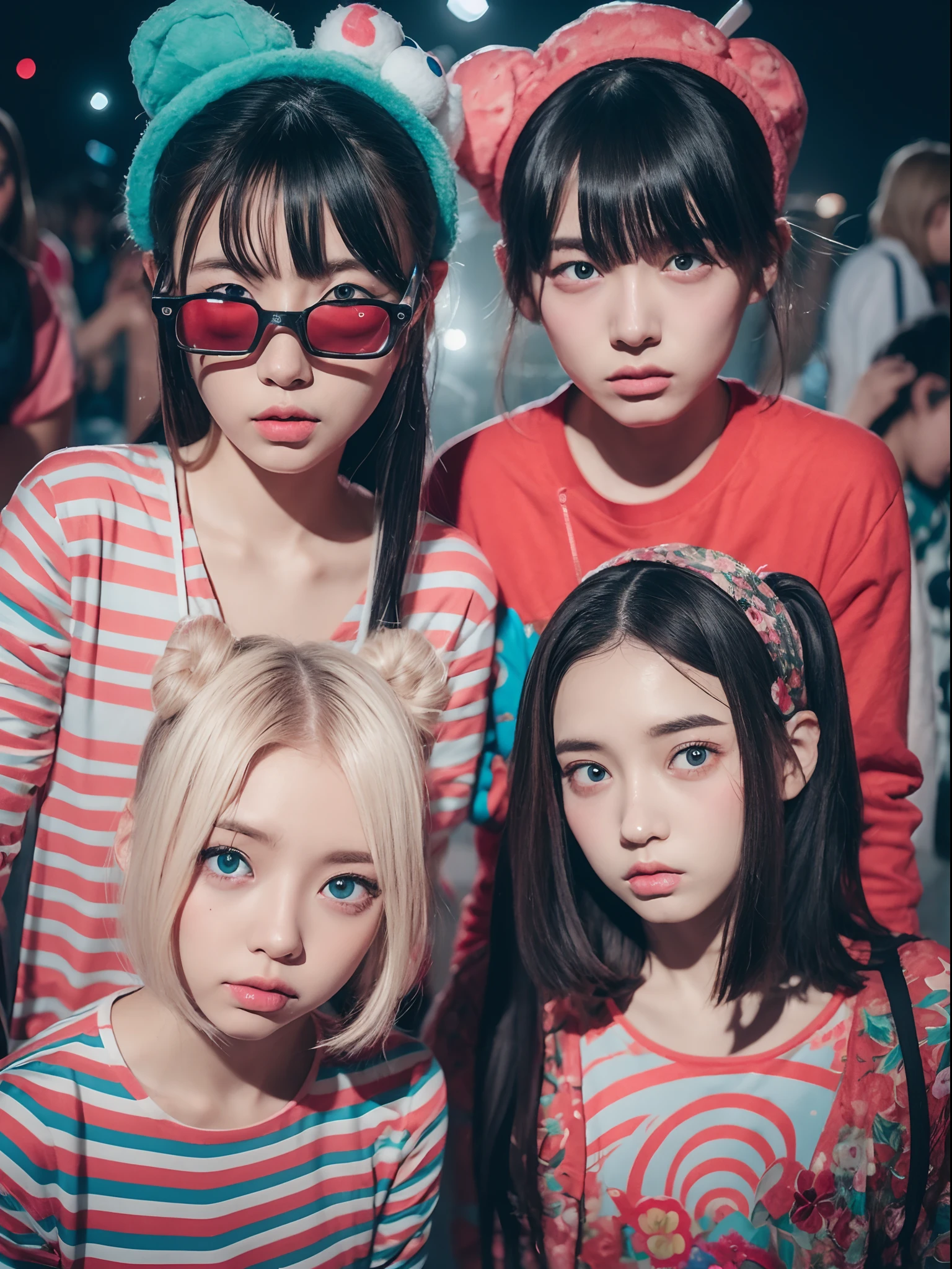 Instagram models from another universe, 独奏, Imaginative, Metaphysical, capricious, Anaglyph style, 1 Japan, kawaii faces, 18year old,