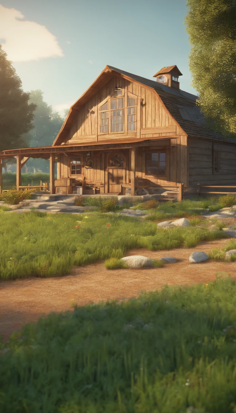 big farm, realistic, render.